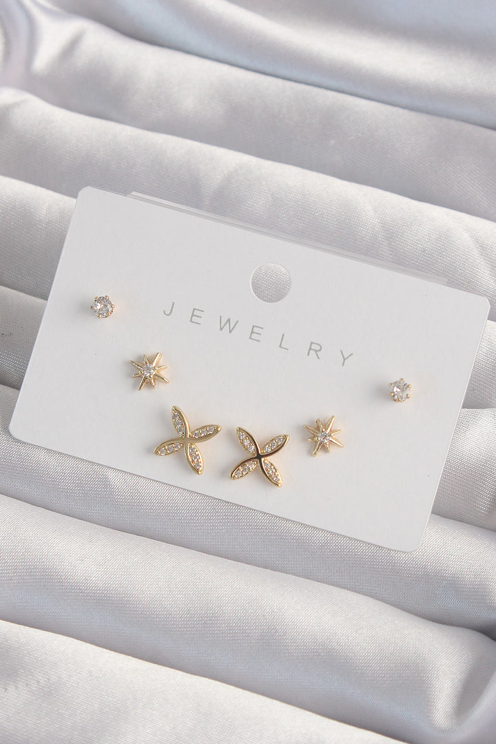 EBJ Rice Gold Color Zircon Stone Flower Model Earring Set - Kettering