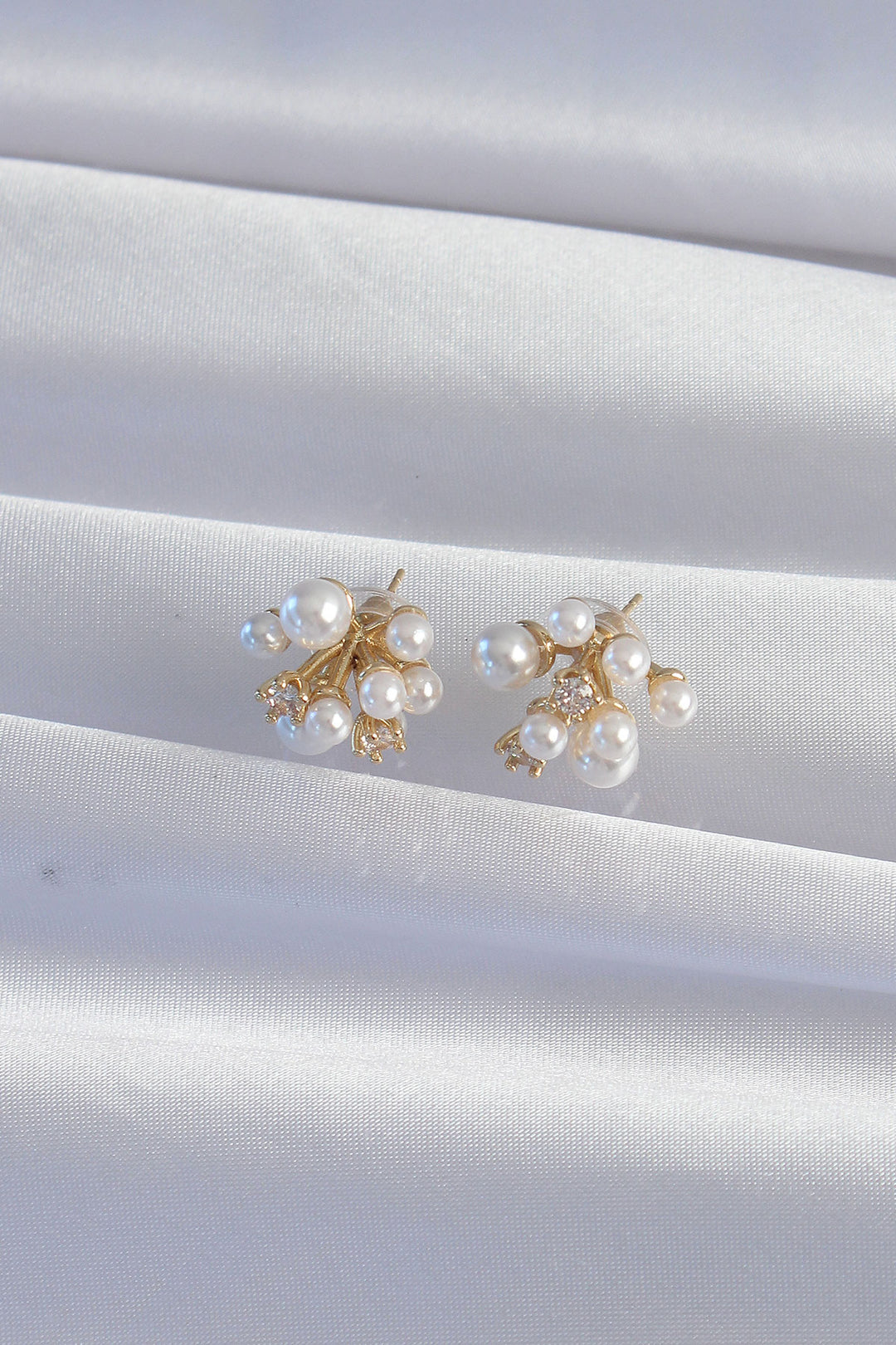 EBJ Earrings with Rice Gold Color Zircon Stone and Small Pearl Design - Soria