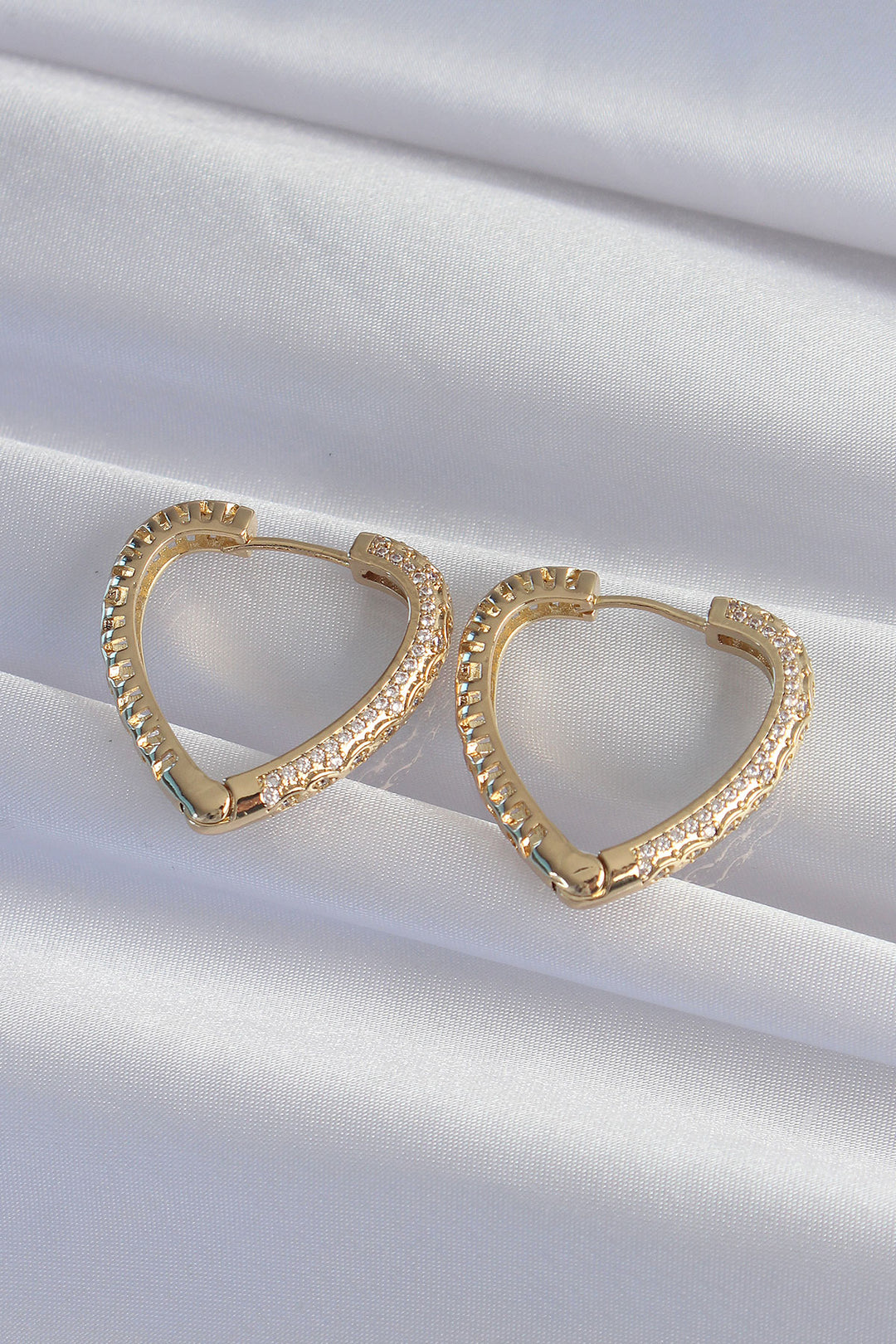 EBJ Rice Gold Color Heart Earrings with Zircon Stone Motif - Toluca