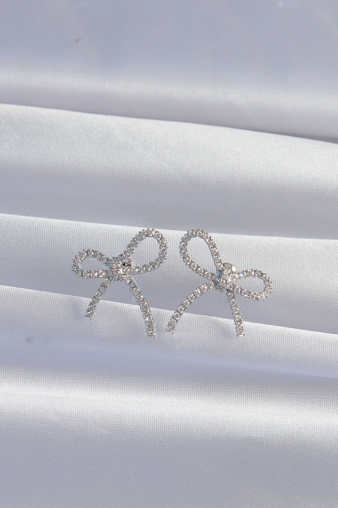 EBJ Rice Silver Color Zircon Stone Bow Earring - Pflugerville