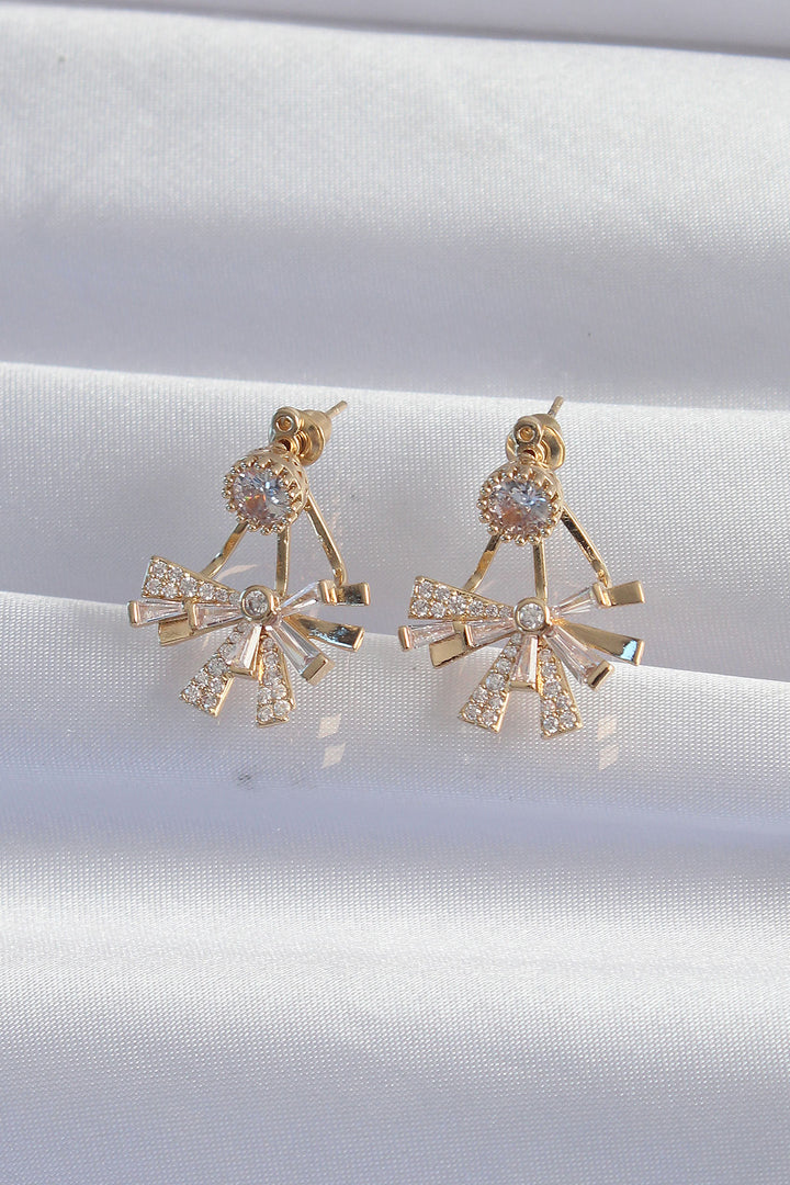 EBJ Rice Gold Color Zircon Stone Flat Bow Model Earring - Anglet