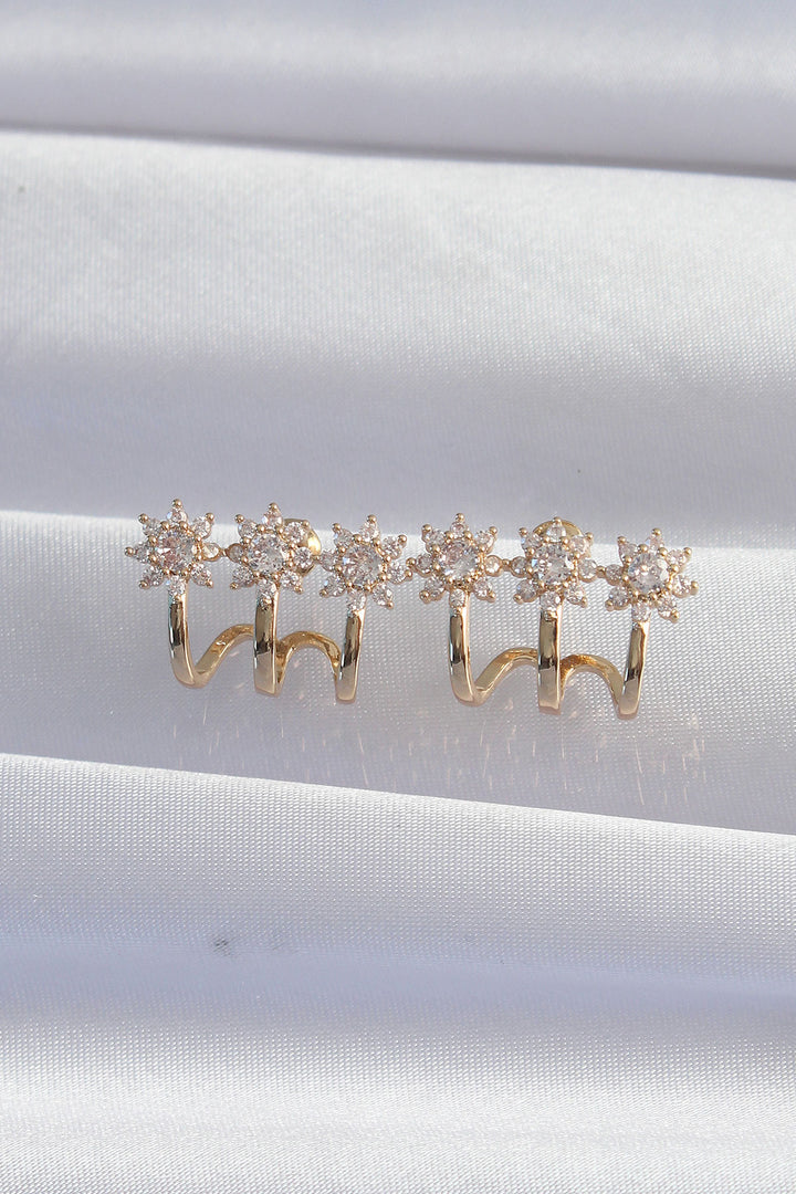 EBJ Rice Gold Color Multi-View Flower Earrings with Zircon Stone - Bay City