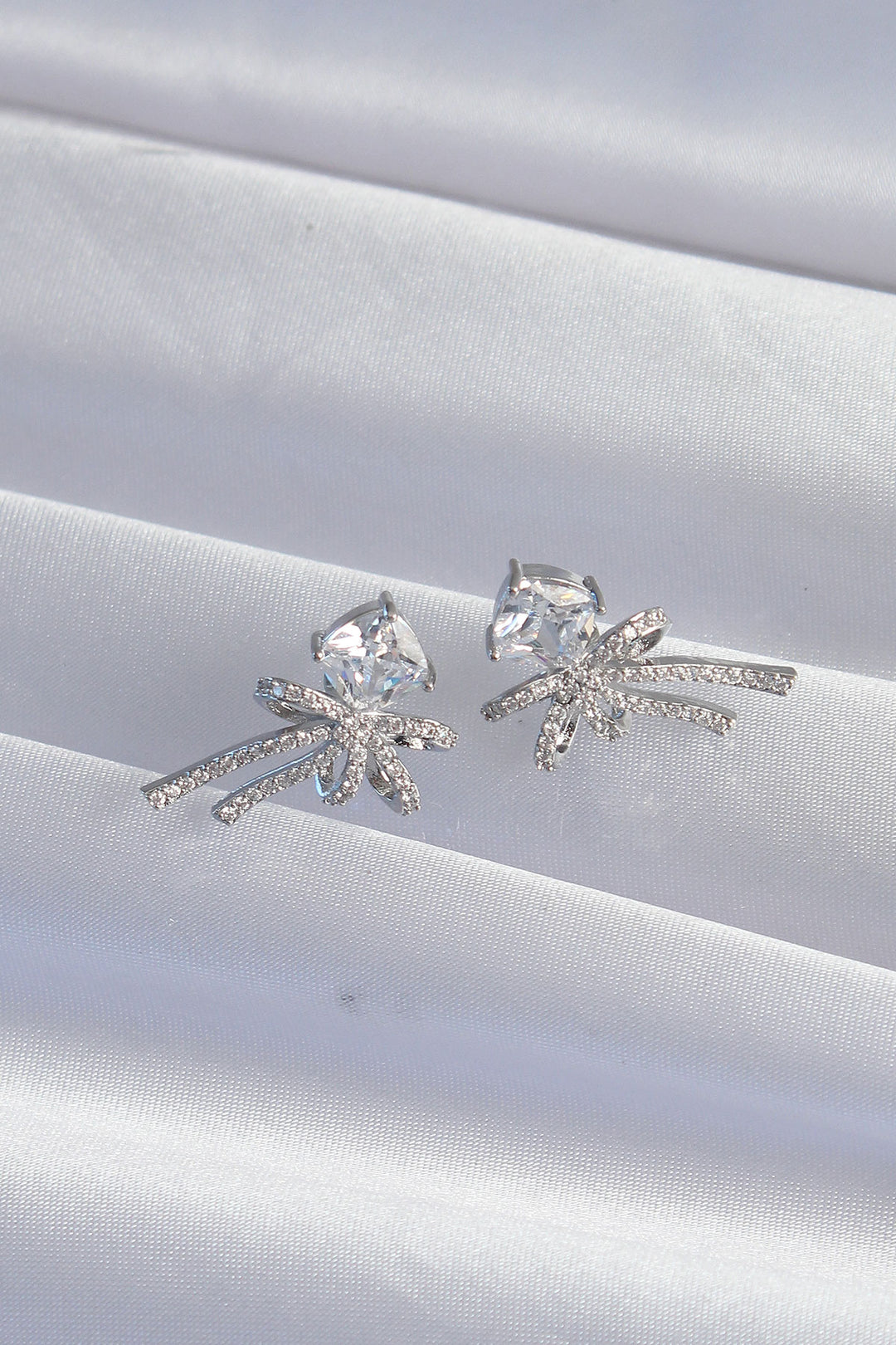 EBJ Rice Silver Color Square Zircon Stone Bow Earring - Florence