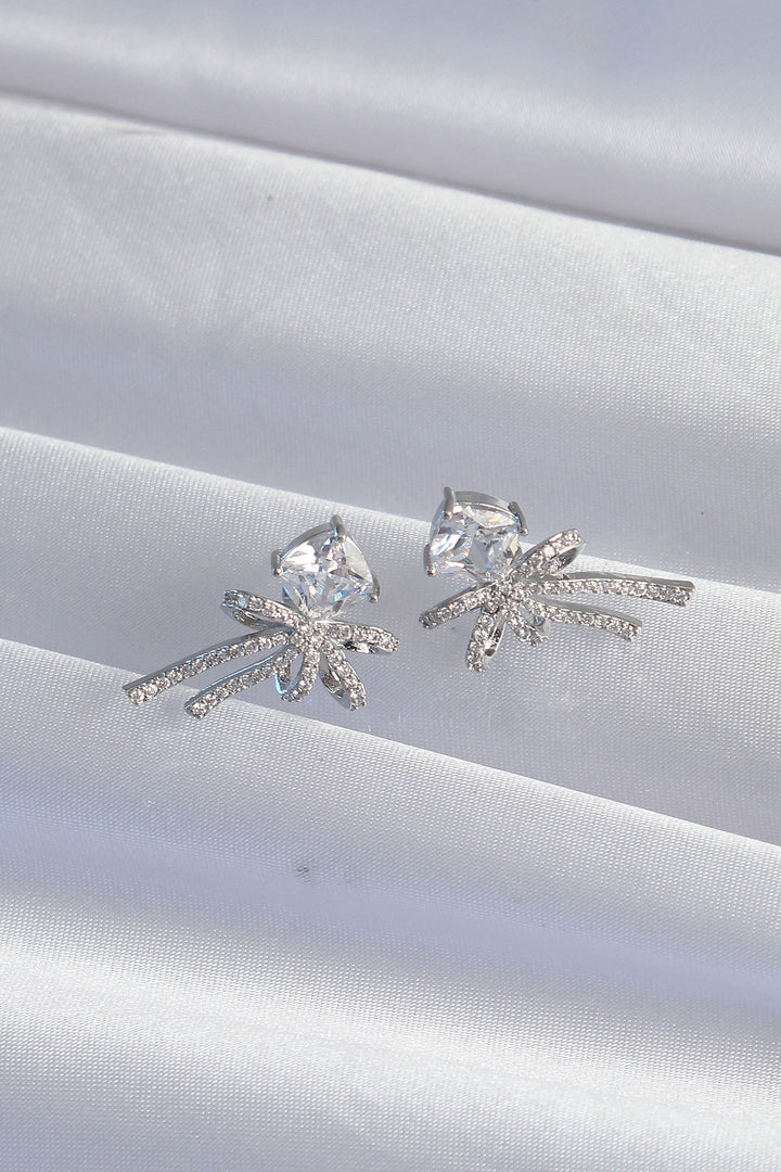 EBJ Rice Silver Color Square Zircon Stone Bow Earring - Florence