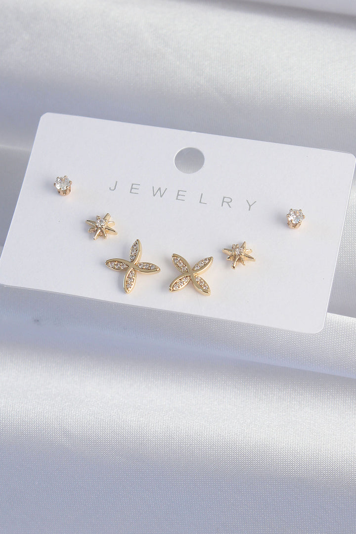 EBJ Rice Gold Color Zircon Stone Flower Model Earring Set - Kettering