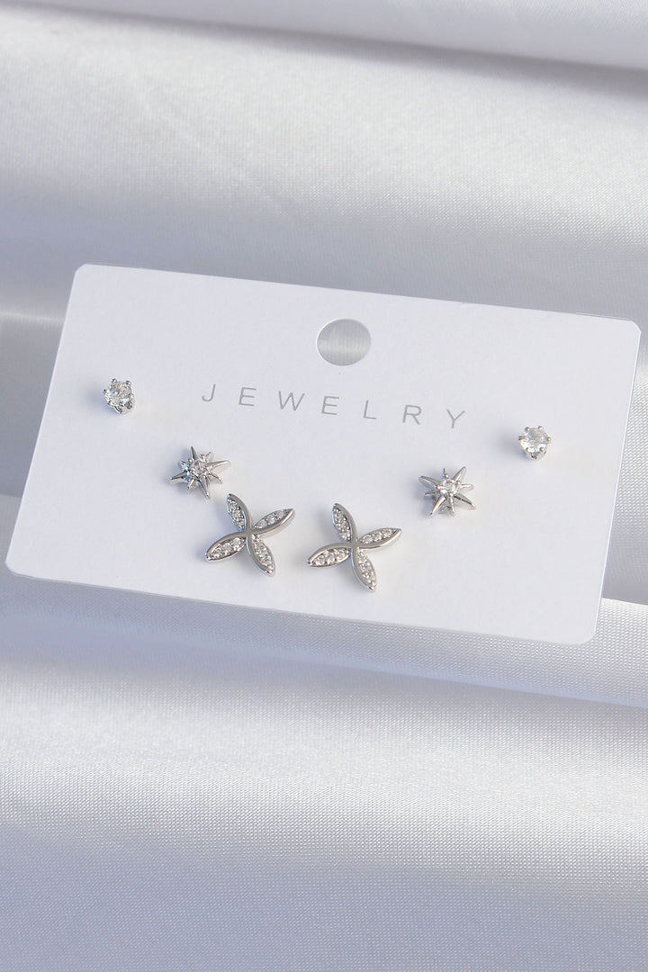 EBJ Rice Silver Color Zircon Stone Flower Model Earring Set - Yonkers