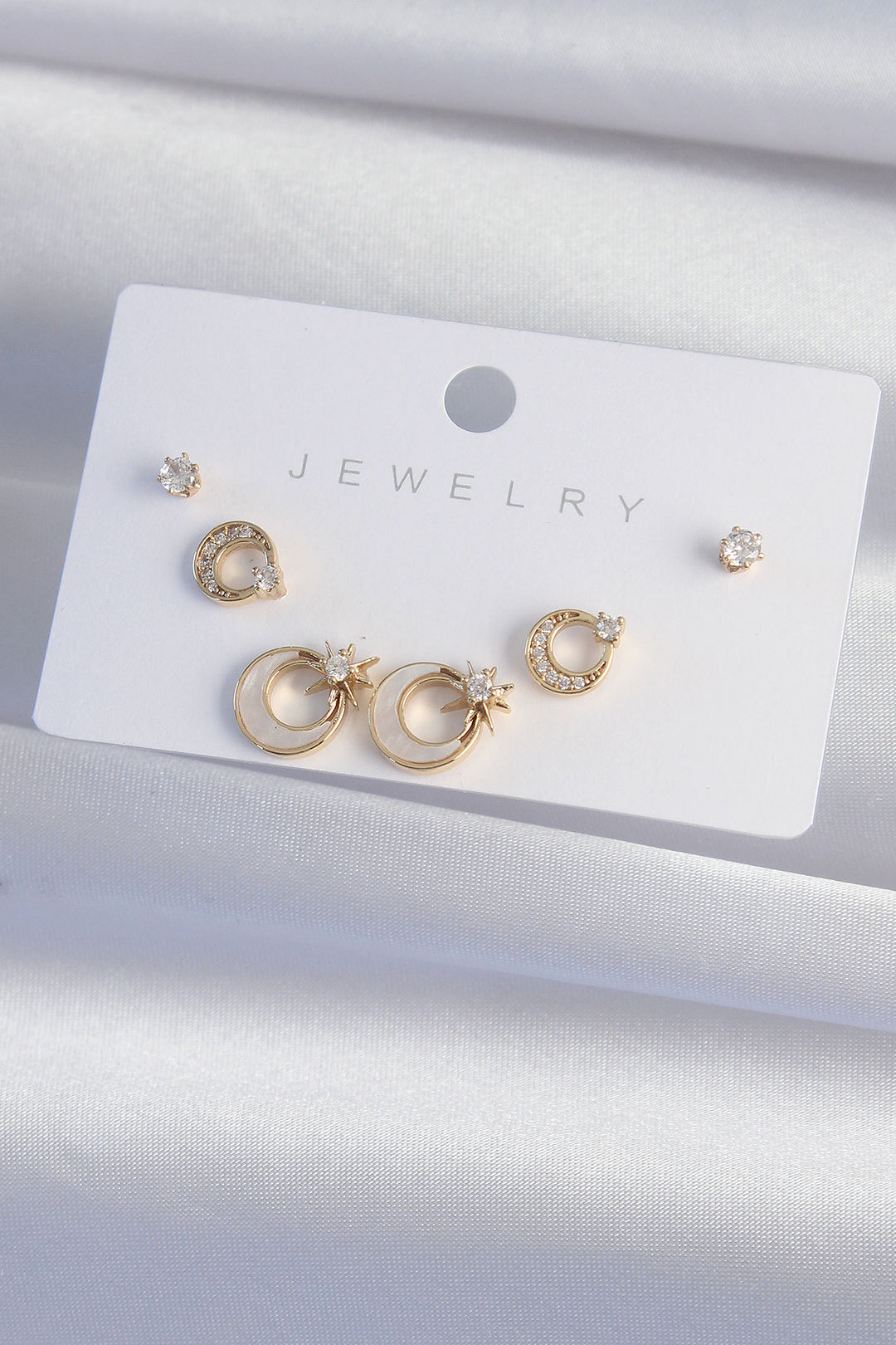 EBJ Rice Gold Color Enamel Zircon Stone Crescent Star Model Earring Set - Leominster