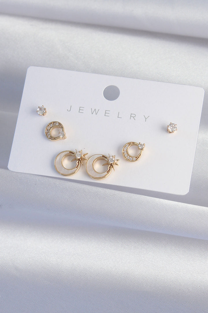 EBJ Rice Gold Color Enamel Zircon Stone Crescent Star Model Earring Set - Leominster