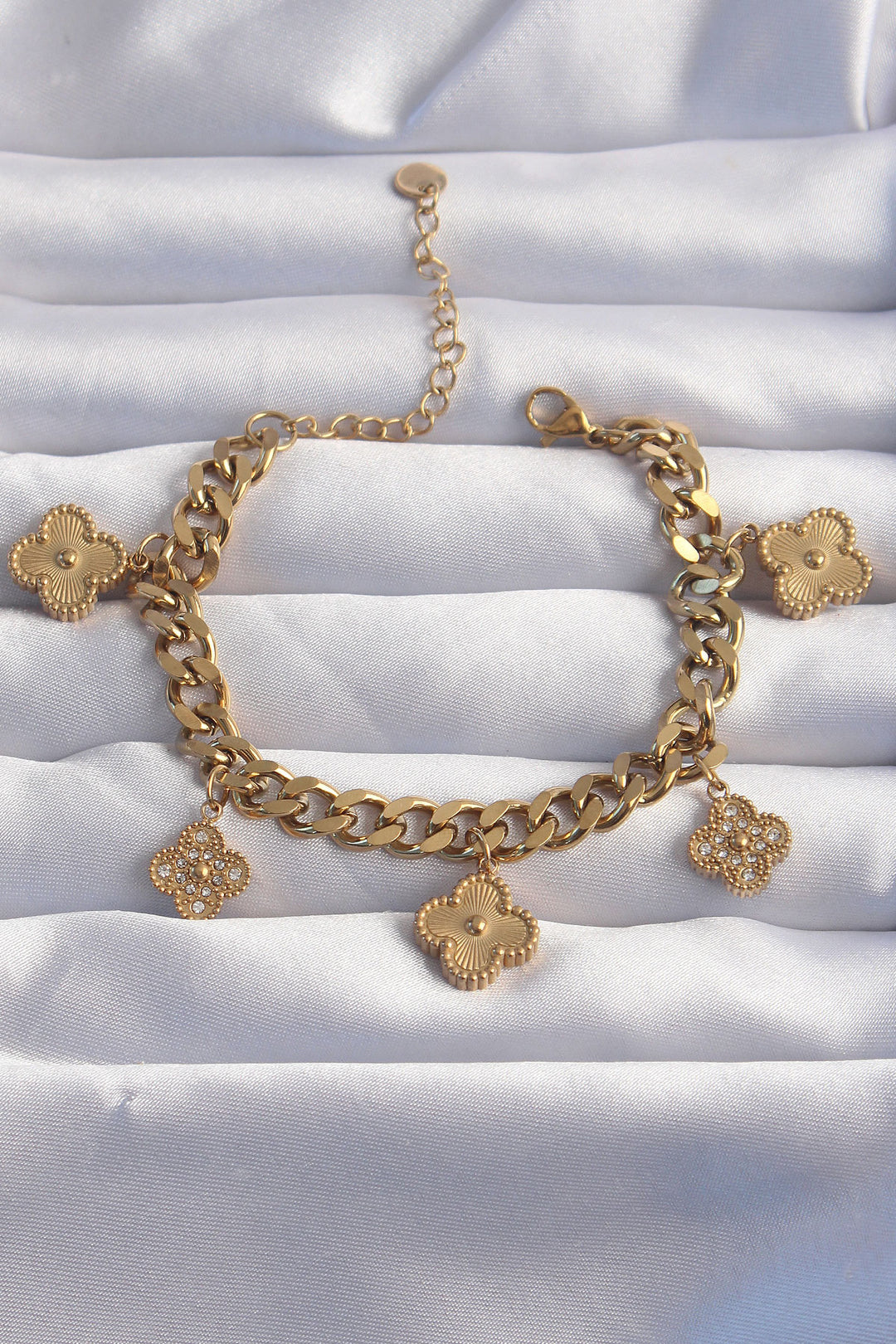 EBJ 316L Steel Gold Color Clover Model Bracelet with Zircon Stone - Scunthorpe