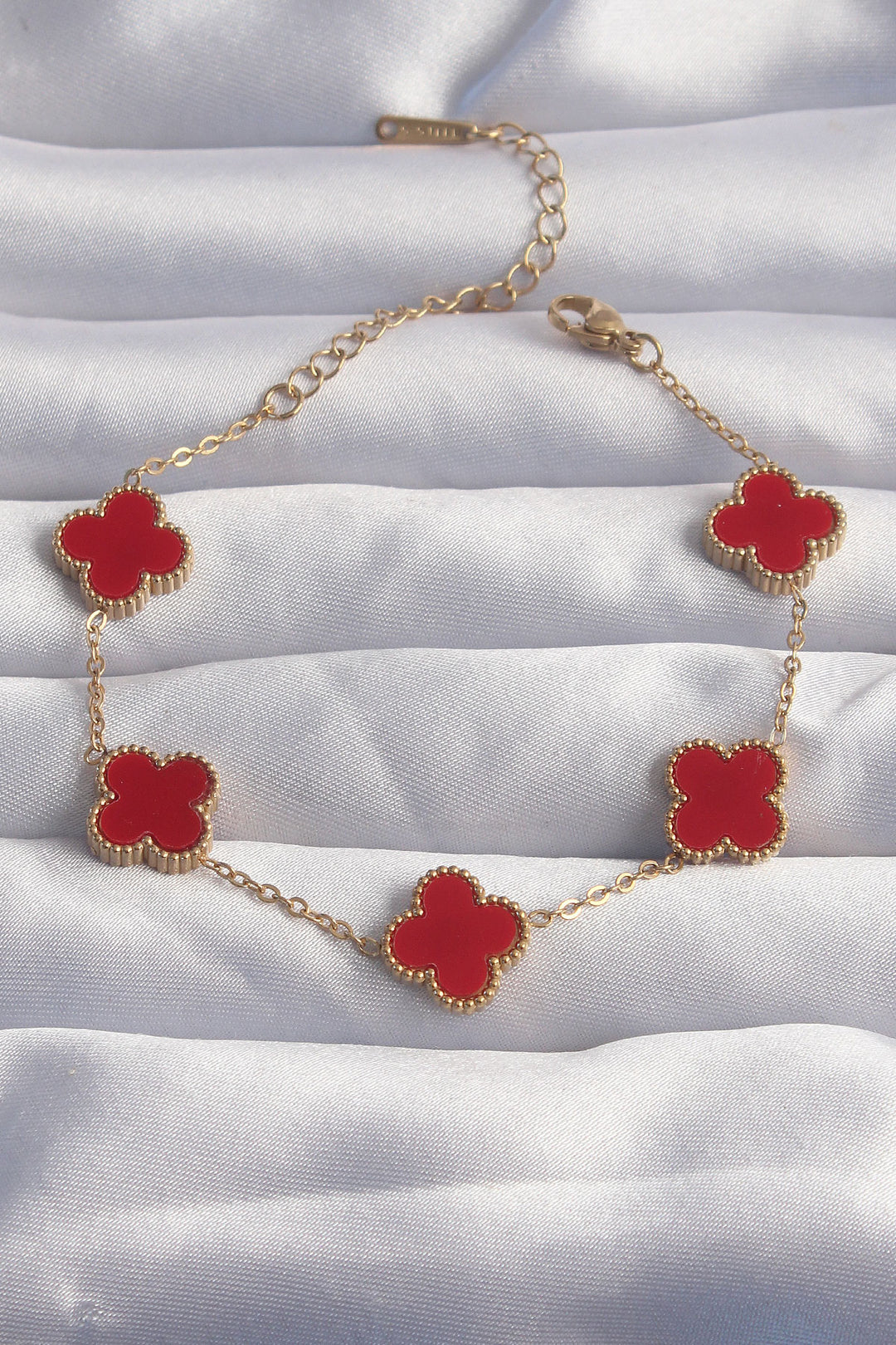 EBJ 316L Steel Gold Color Red Enamel Clover Bracelet - Casalecchio di Reno