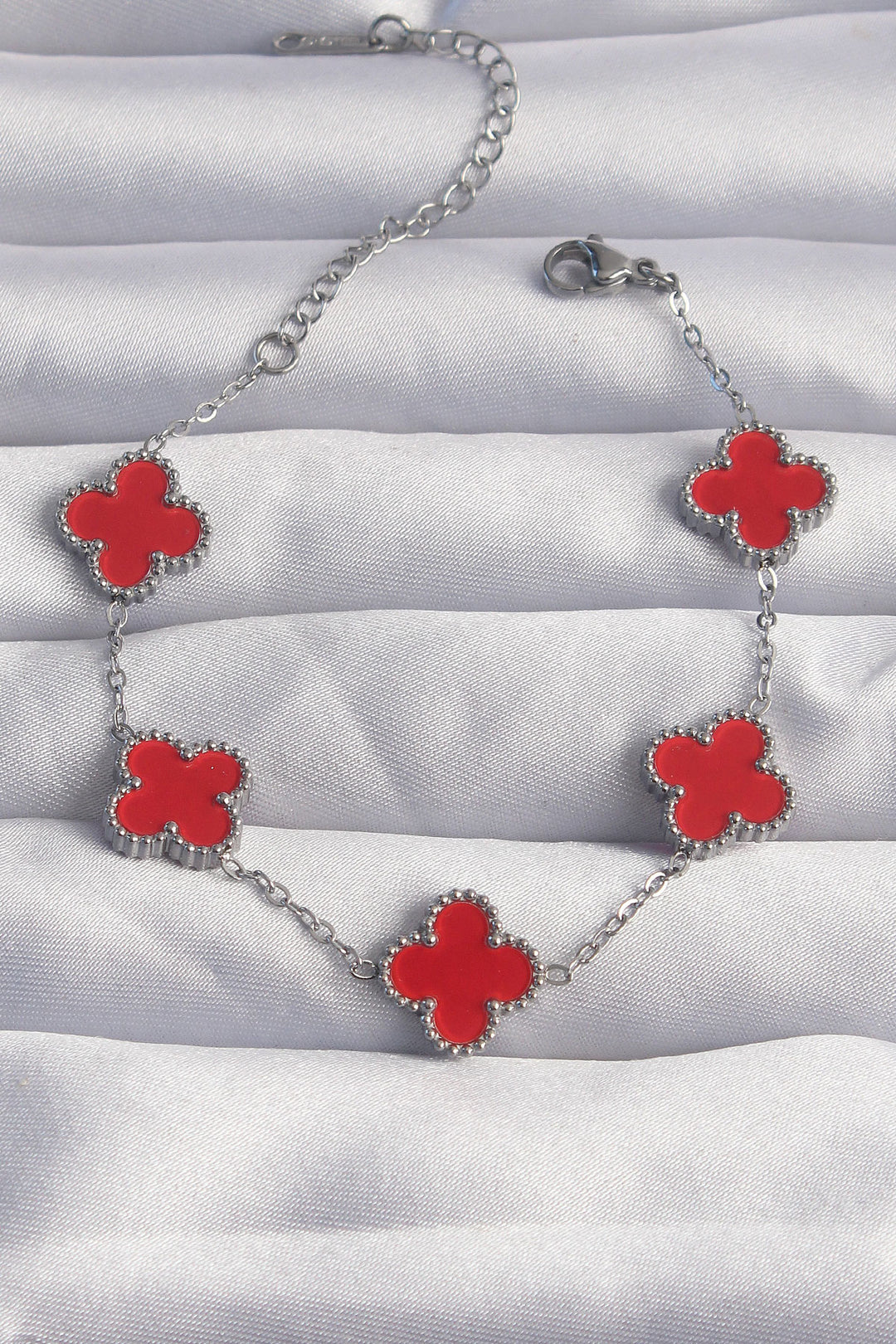 EBJ 316L Steel Silver Color Red Enamel Clover Bracelet - Düren