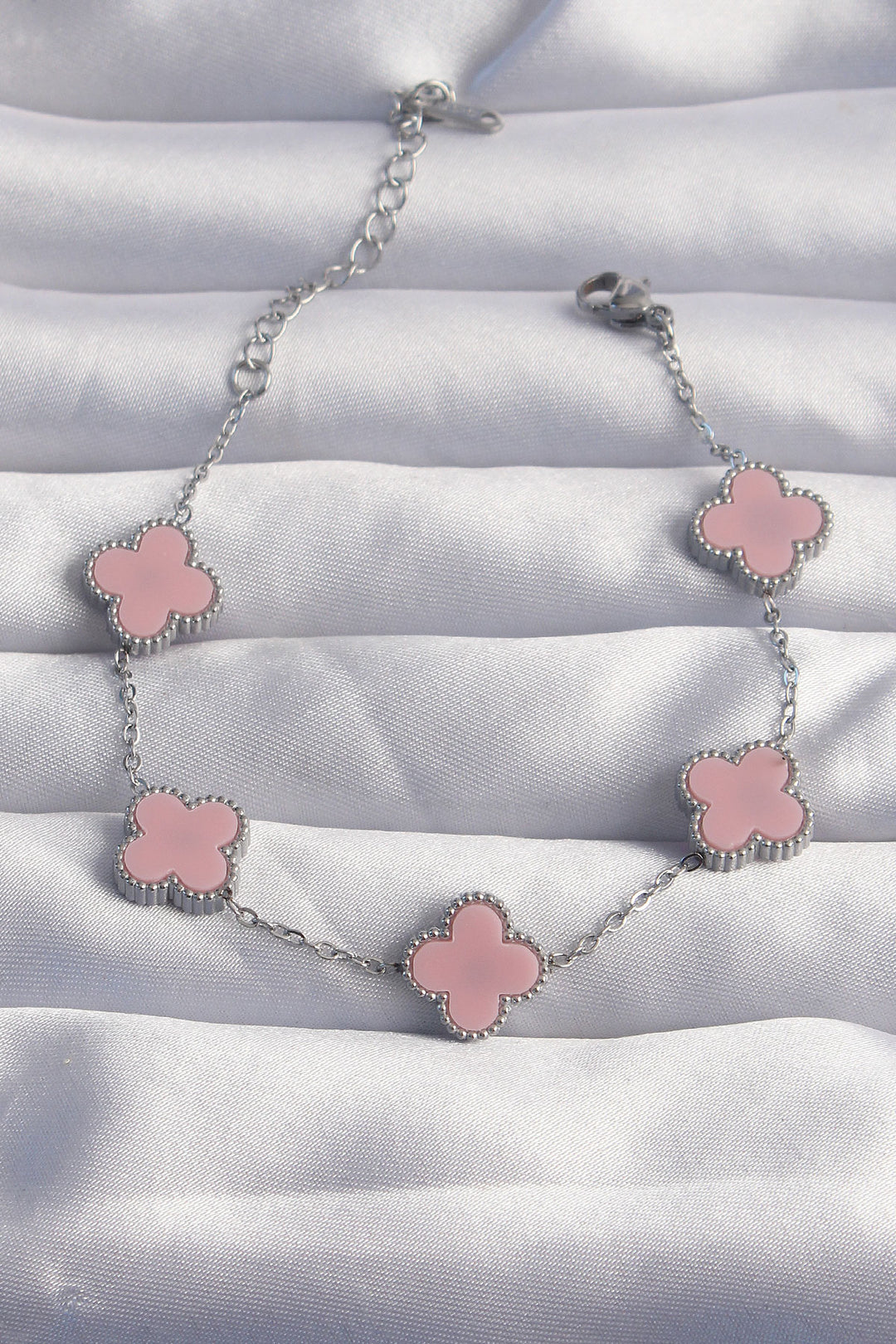 EBJ 316L Stainless Steel Silver Color Pink Enamel Clover Bracelet - Westminster