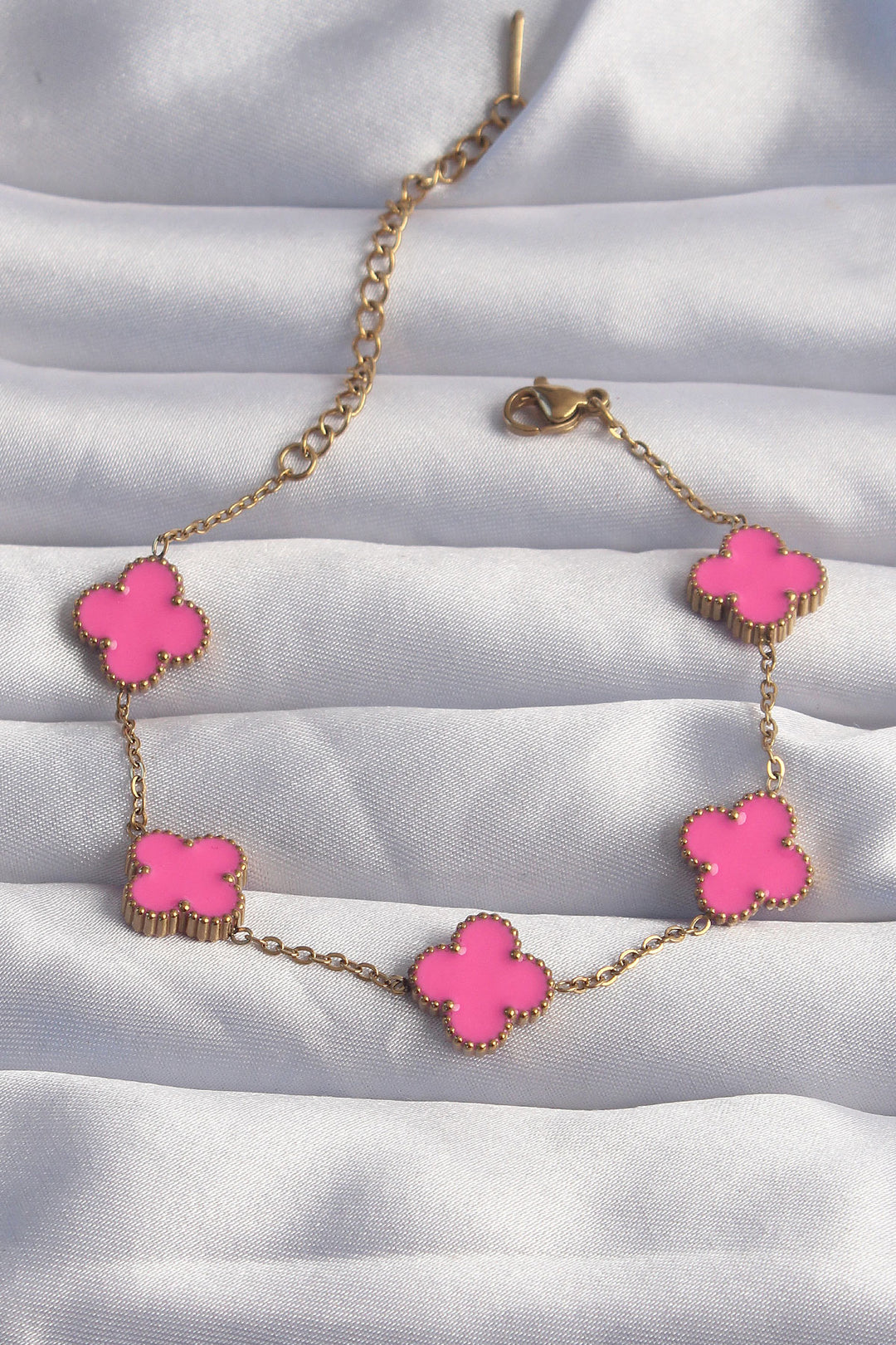 EBJ 316L Steel Gold Color Pink Enamel Clover Bracelet - Merksem