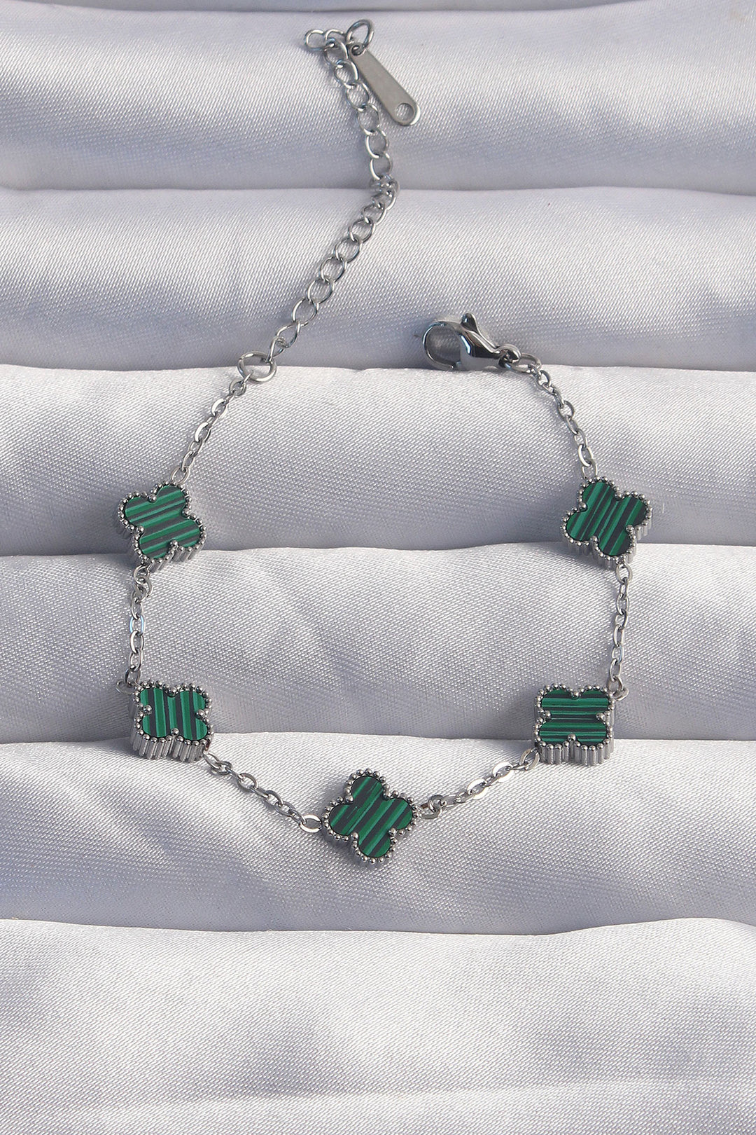 EBJ 316L Steel Baby Boy Silver Color Striped Green Enamel Clover Bracelet - Fribourg