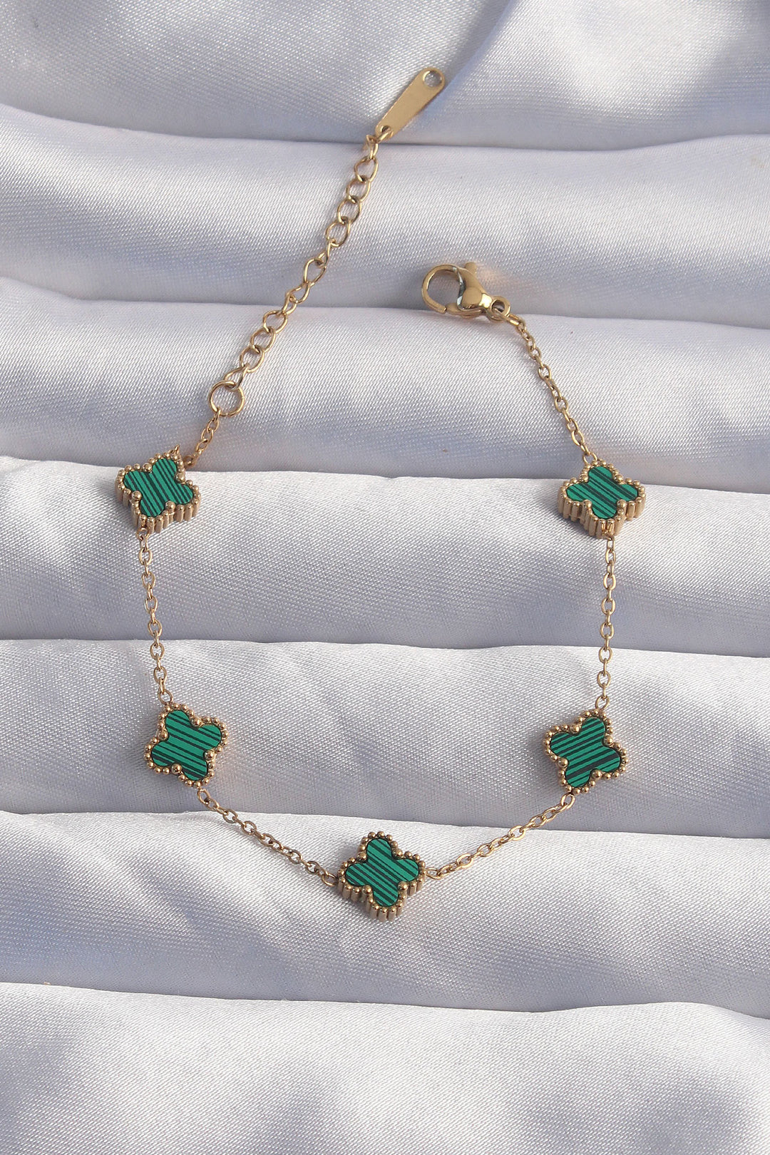 EBJ 316L Steel Baby Boy Gold Color Striped Green Enamel Clover Bracelet - Cuetzalan
