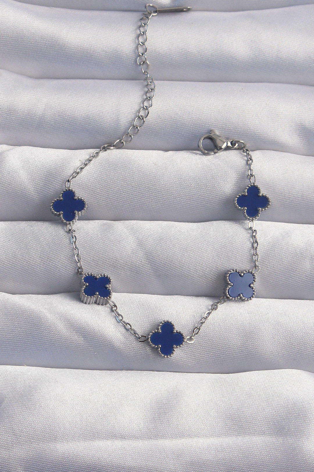 EBJ 316L Steel Baby Boy Silver Color Blue Enamel Clover Bracelet - Brindisi