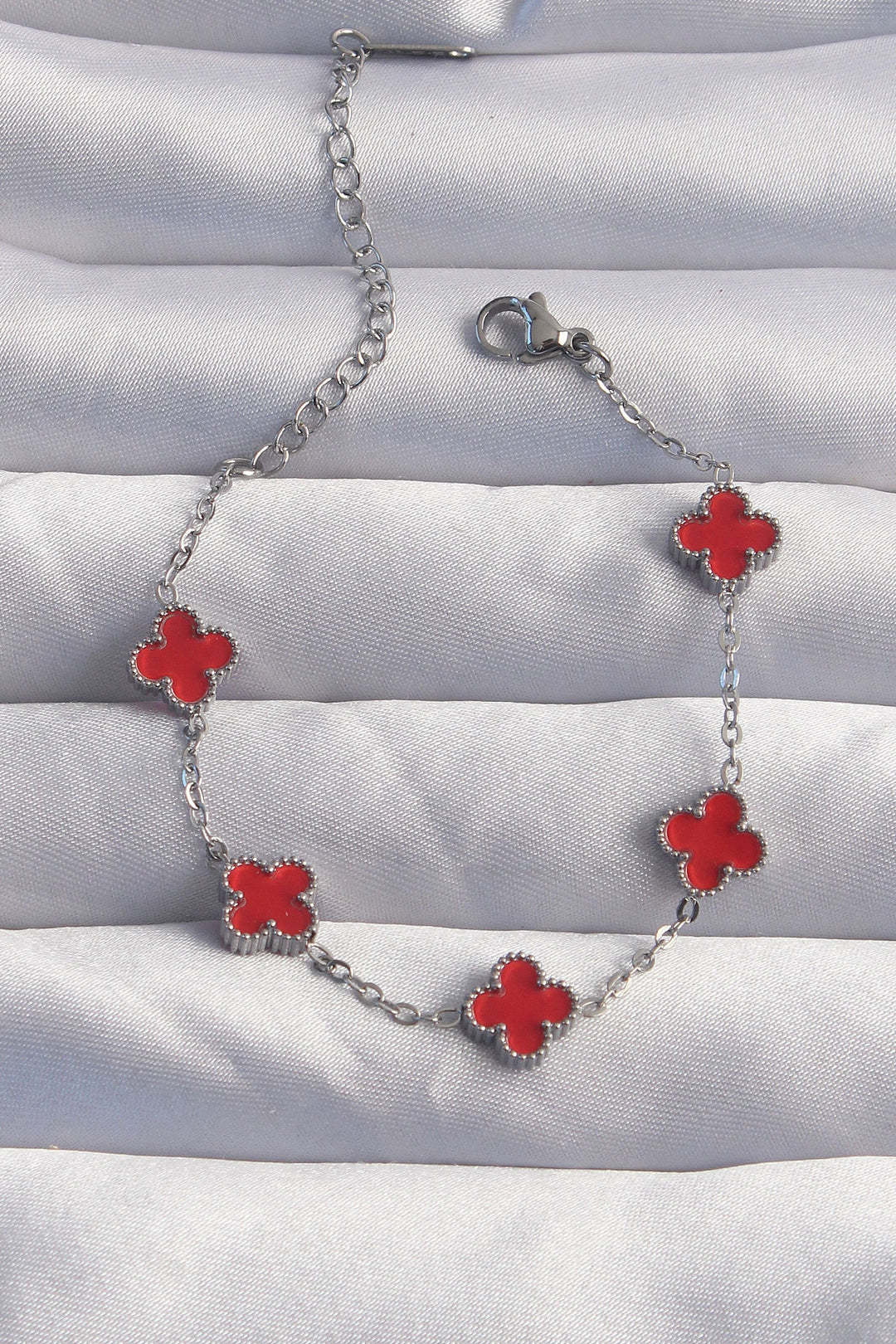 EBJ 316L Steel Baby Boy Silver Color Red Enamel Clover Bracelet - Bethlehem