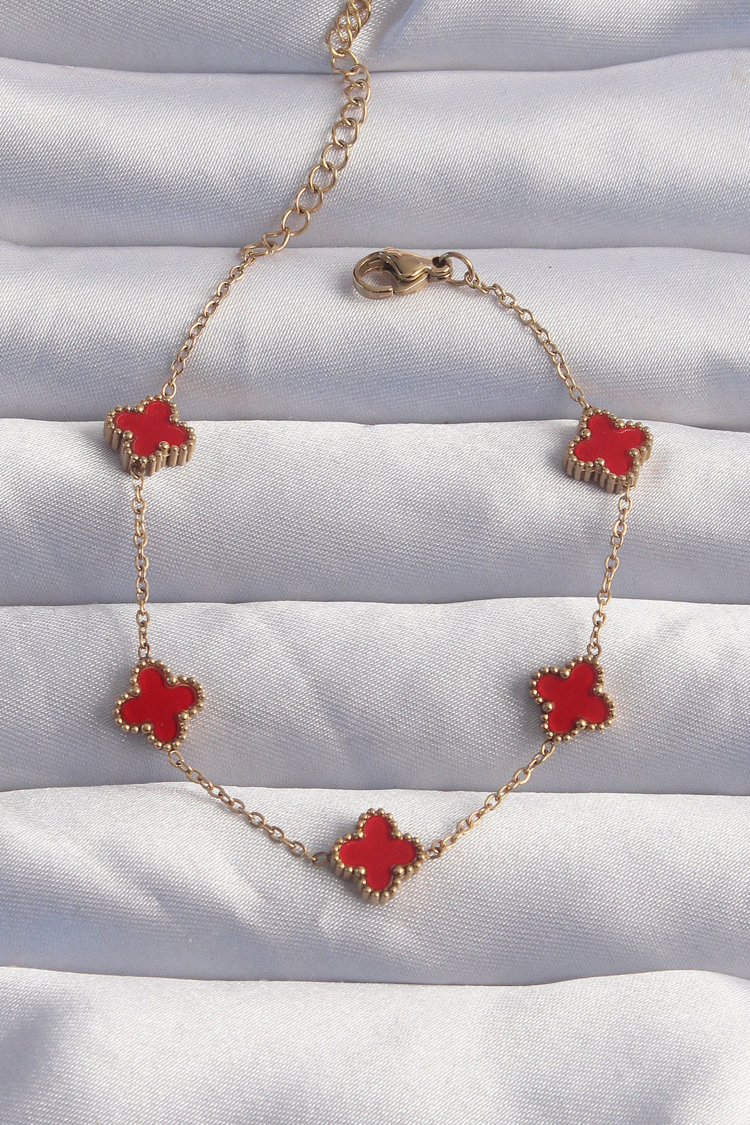 EBJ 316L Steel Baby Boy Gold Color Red Enamel Clover Bracelet - Aurora