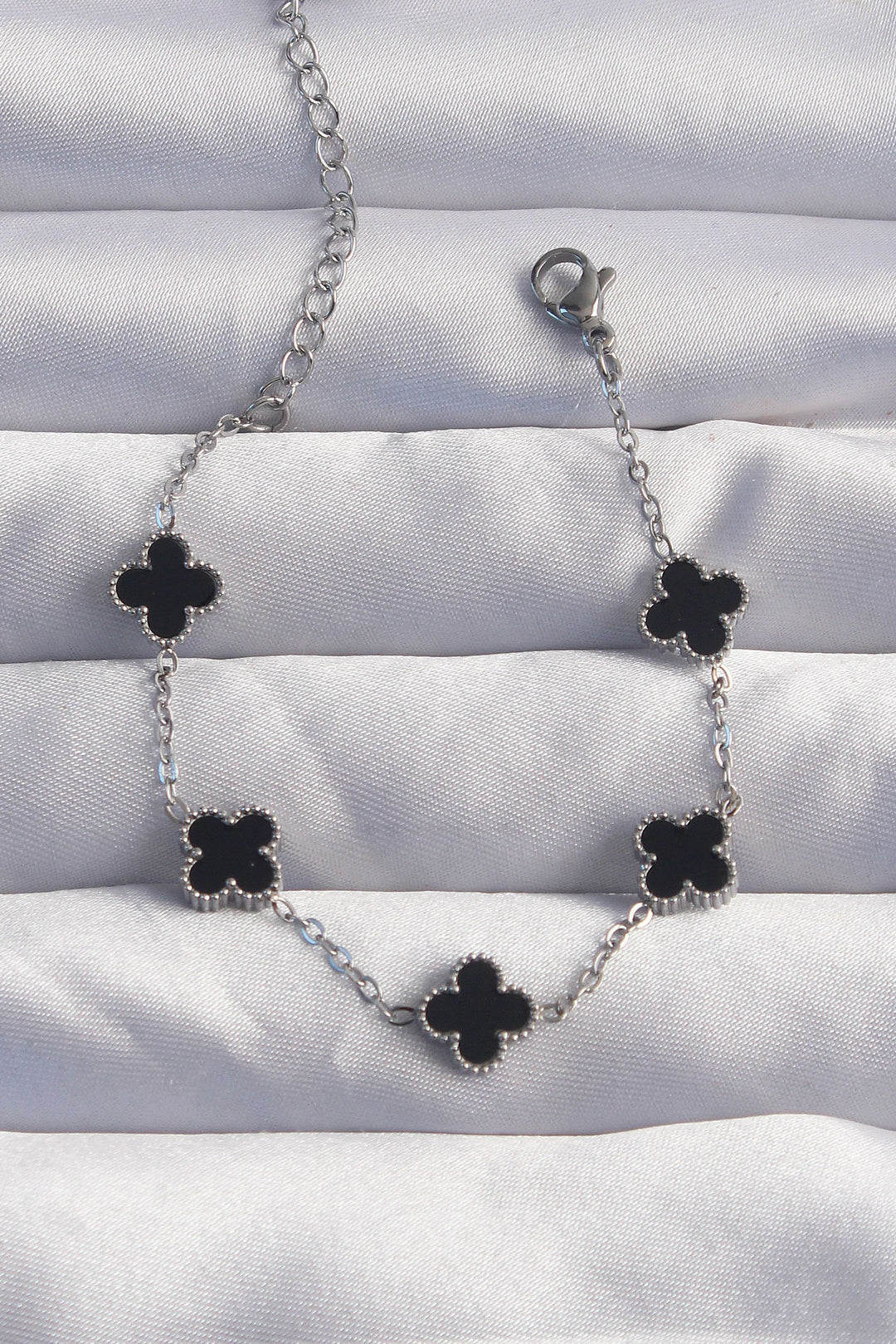 EBJ 316L Steel Baby Boy Silver Color Black Enamel Clover Bracelet - Meoqui