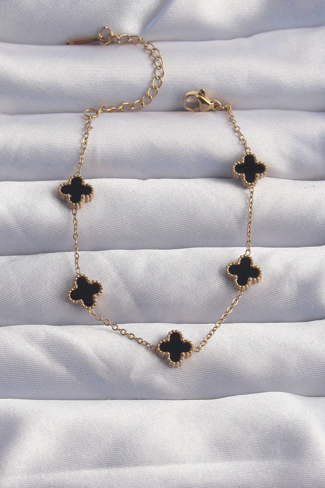 EBJ 316L Steel Baby Boy Gold Color Black Enamel Clover Bracelet - Woodbury