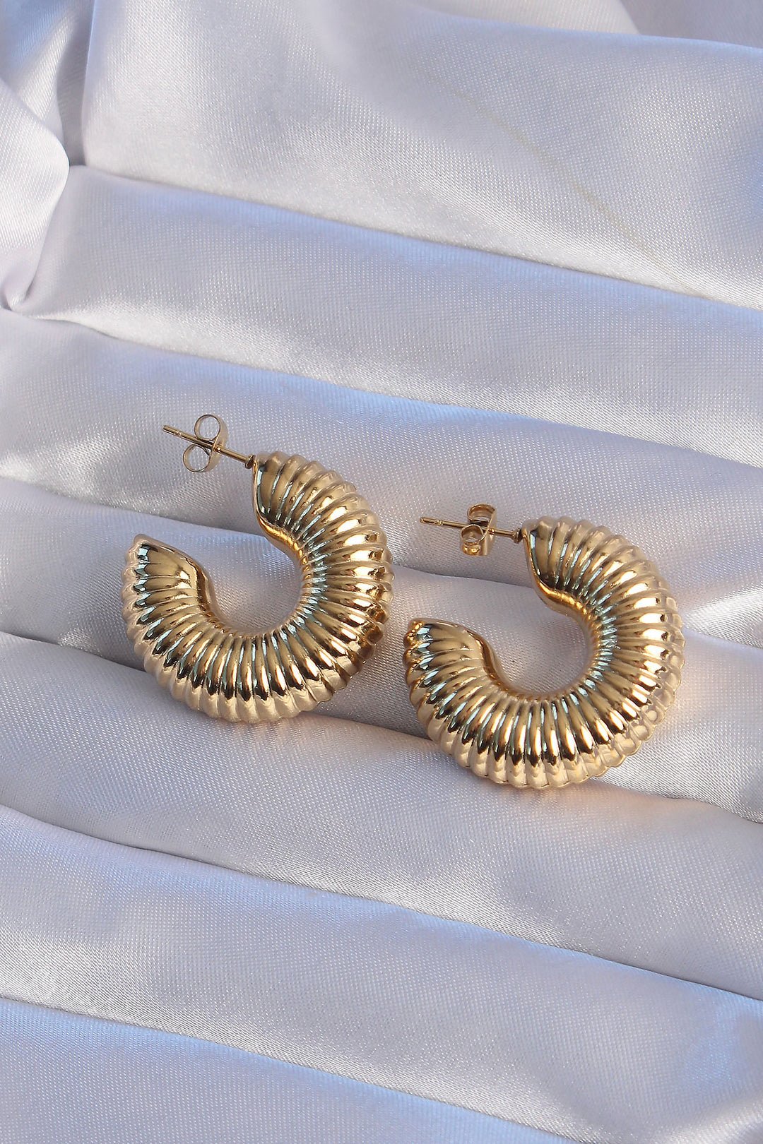 EBJ 316L Steel Gold Color Domed Line Plate Hoop Earring - Culiacán