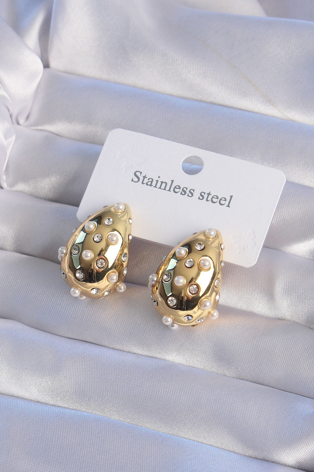 EBJ 316L Stainless Steel Gold Color Zircon Stone Pearl Water Drop Earrings - Glendale