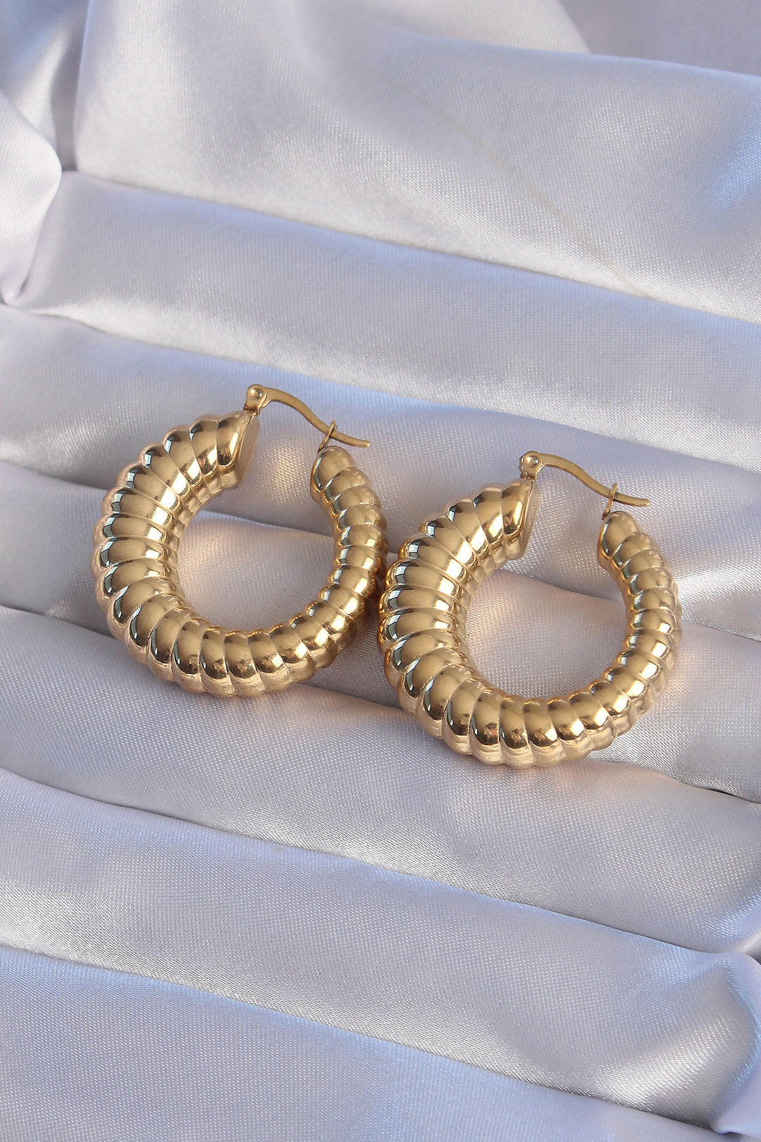 EBJ 316L Steel Gold Color Textured Hoop Earring - Germering