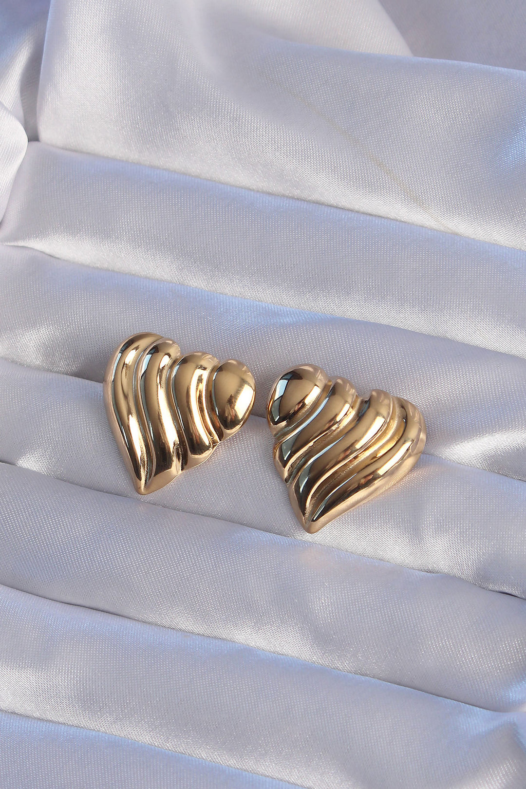 EBJ 316L Steel Gold Color Domed Curved Heart Earring - Abington
