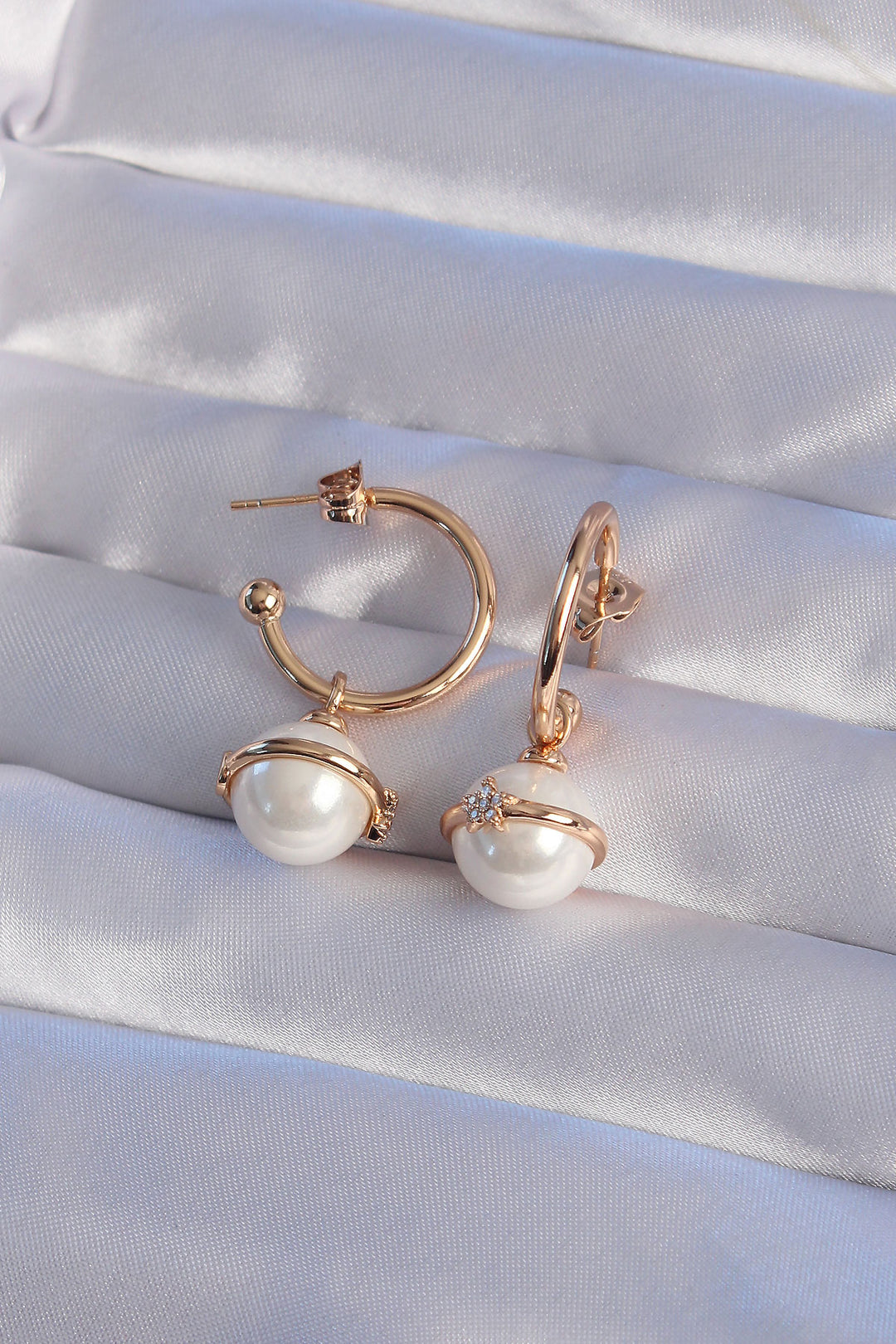 EBJ XUPİNG Rose Color Zircon Stone Star Design Pearl Hoop Earring - Abbotsford