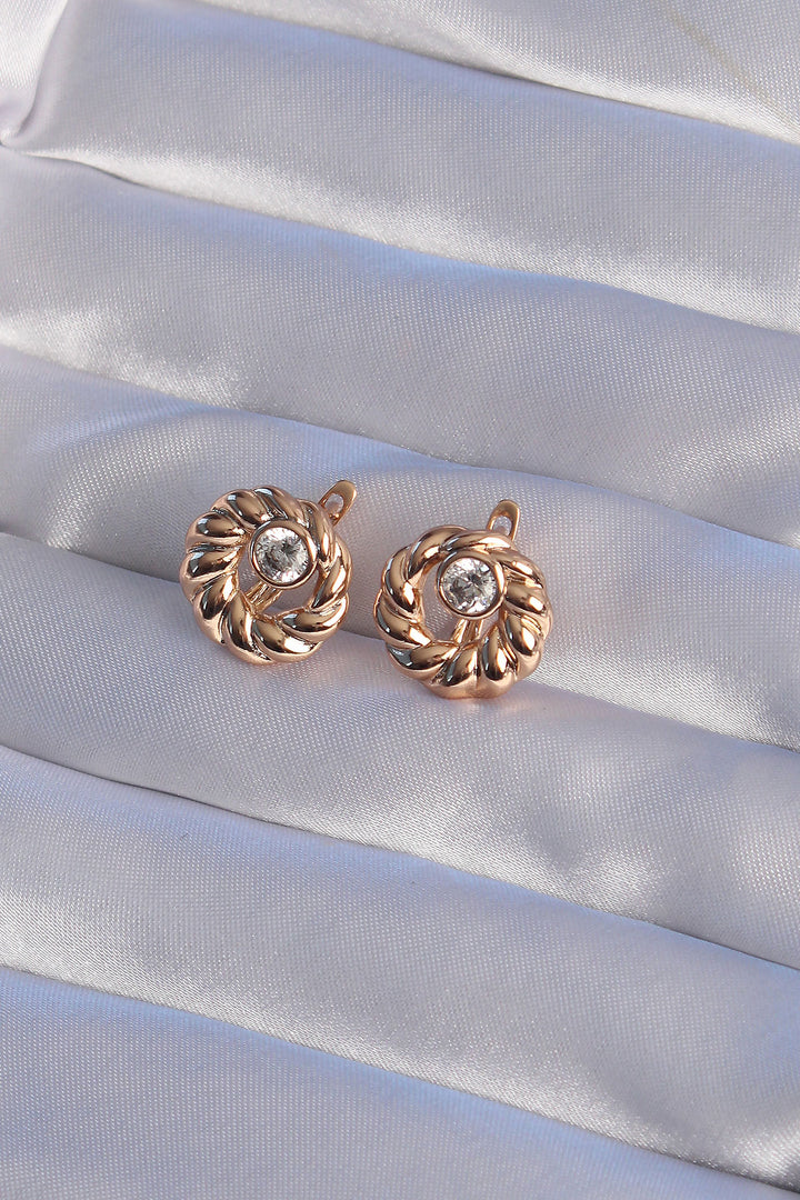 EBJ XUPİNG Rose Color Oval Zircon Stone Twisted Model Earrings - Colorado Springs