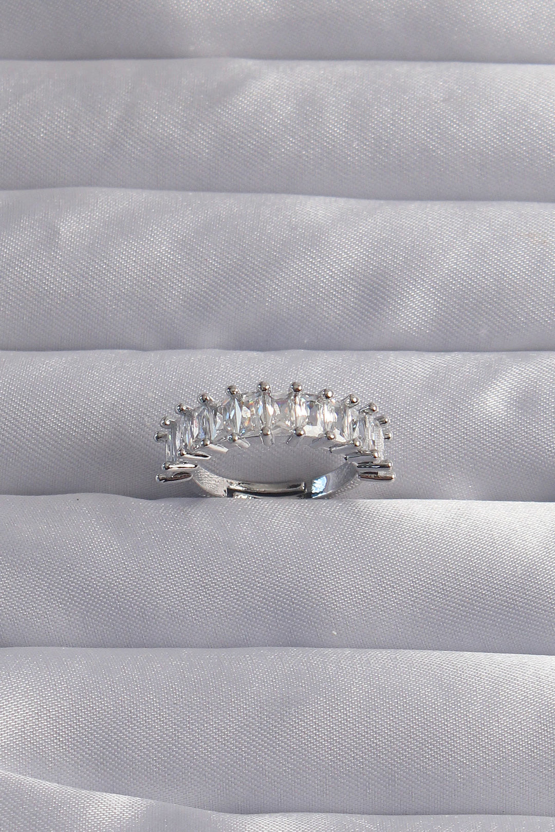 EBJ Adjustable Silver Color Baguette Stone Waterway Ring - Bitonto