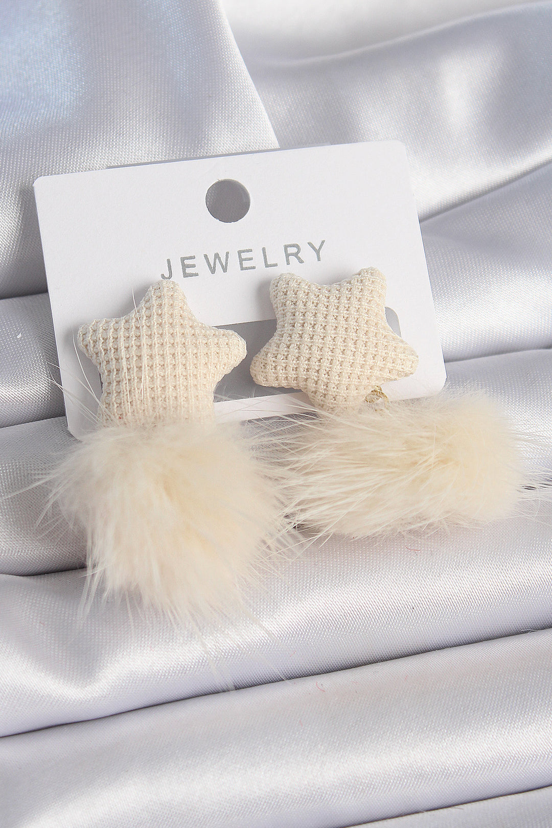 EBJ Cream Color Fluffy Pom Pom Style Women's Earrings - Woerden