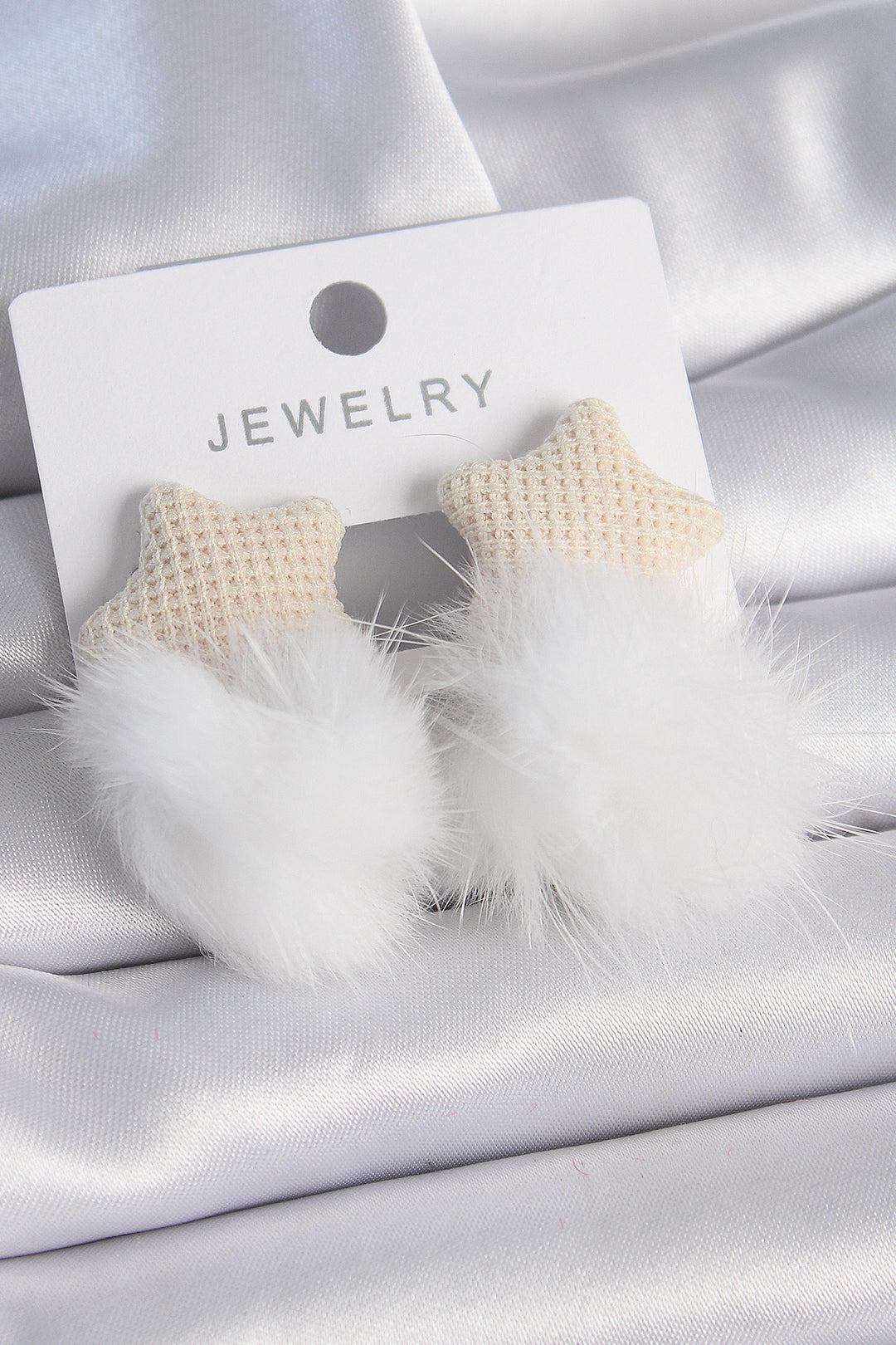 EBJ White Color Fluffy Star Pom Pom Model Women's Earrings - Burnley