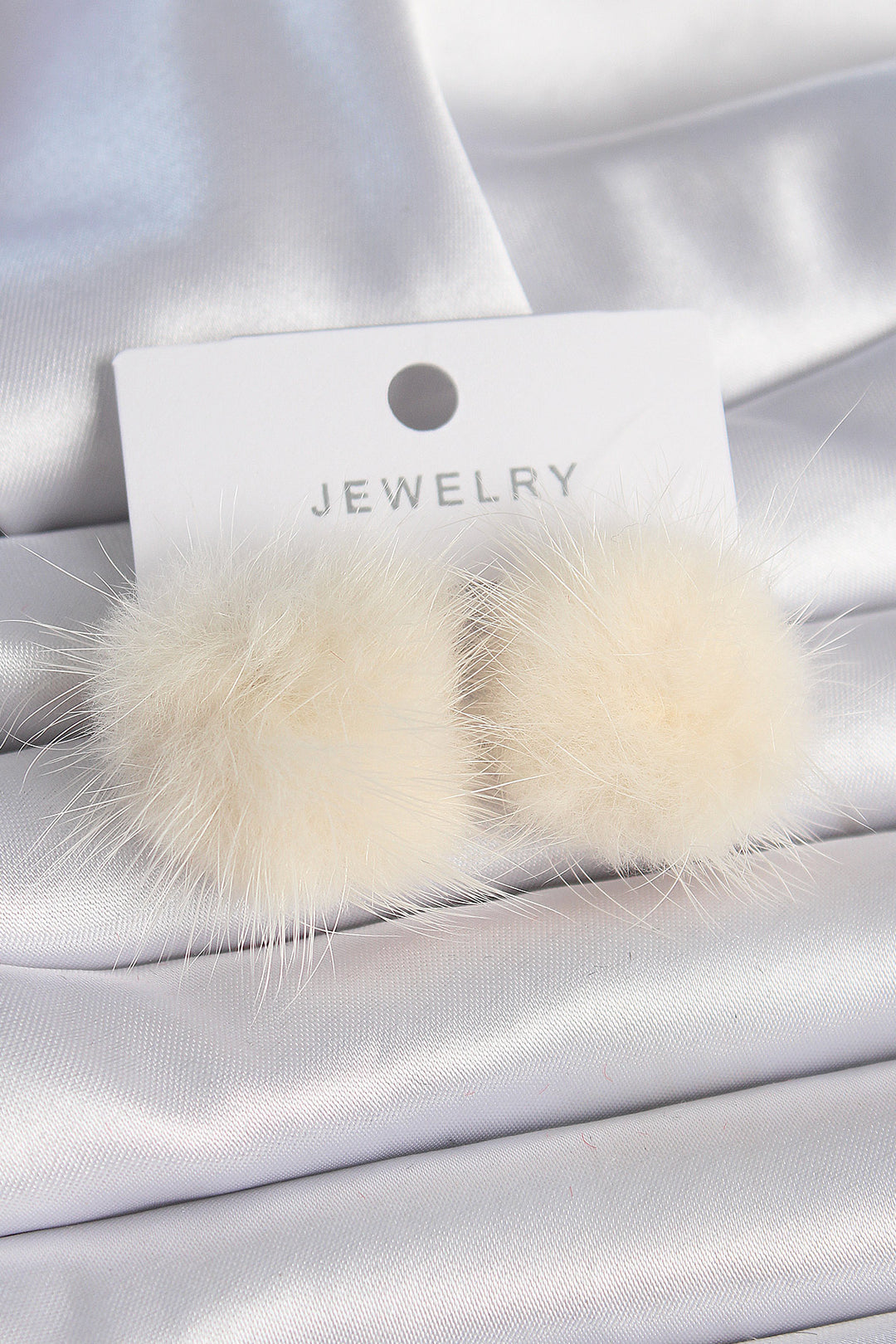 EBJ Cream Color Fluffy Pom Pom Style Women's Earrings - Saint Helens