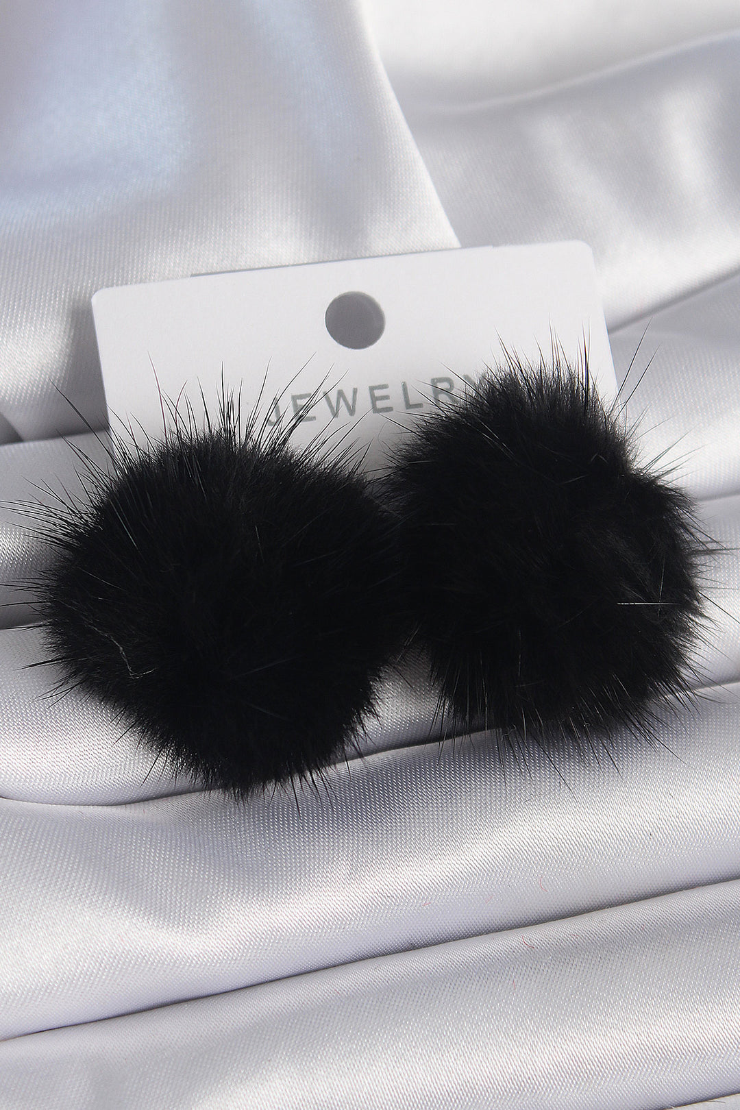 EBJ Black Color Fluffy Pom Pom Style Women's Earrings - Los Mochis