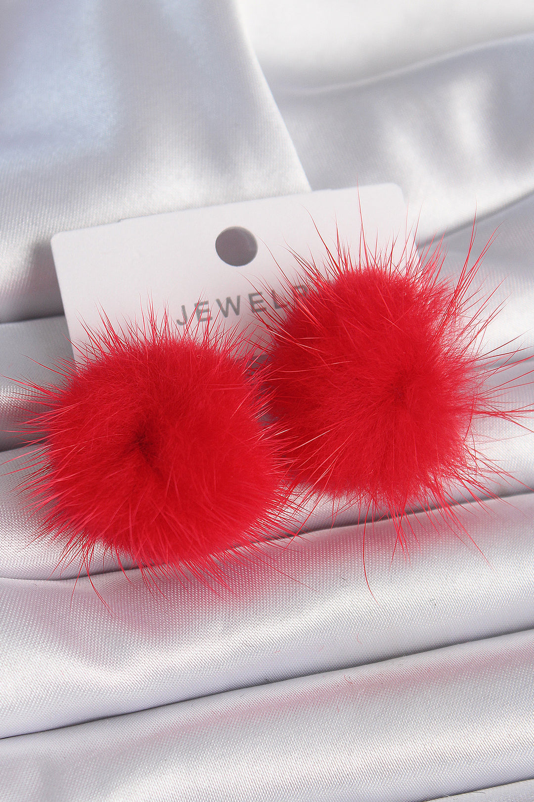EBJ Red Fluffy Pom Pom Style Women's Earrings - Stevenage