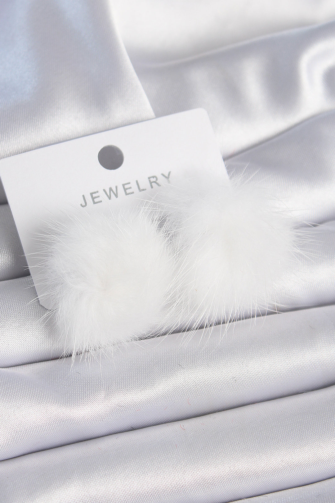 EBJ White Color Fluffy Pom Pom Style Women's Earrings - Sant’Eufemia Lamezia