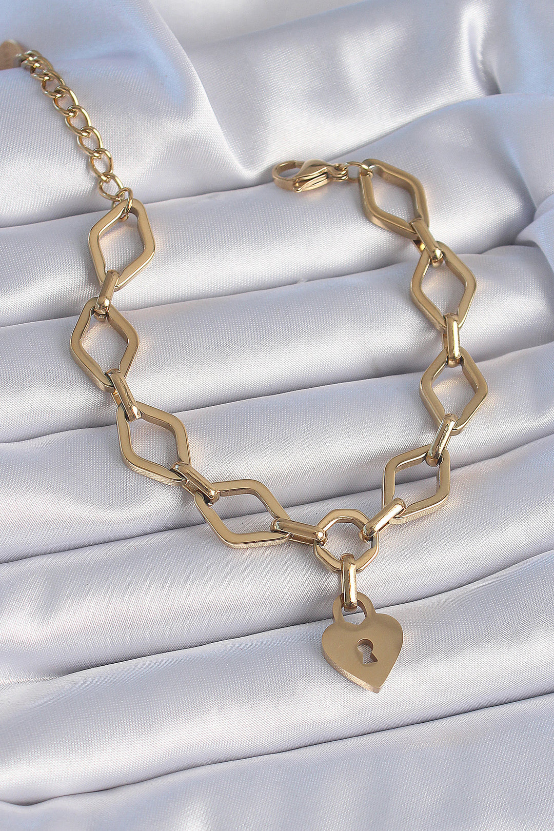 EBJ 316L Steel Gold Color Chain Model Lock Heart Figure Women's Bracelet - Caledon