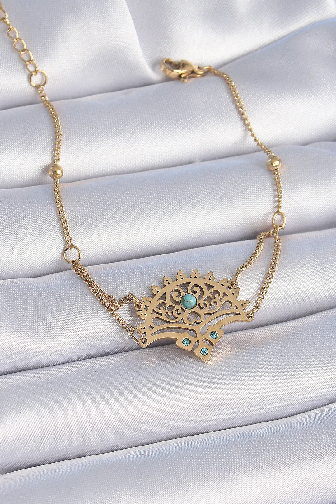 EBJ 316L Steel Gold Color Blue Stone Ethnic Pattern Women's Bracelet - Cosenza