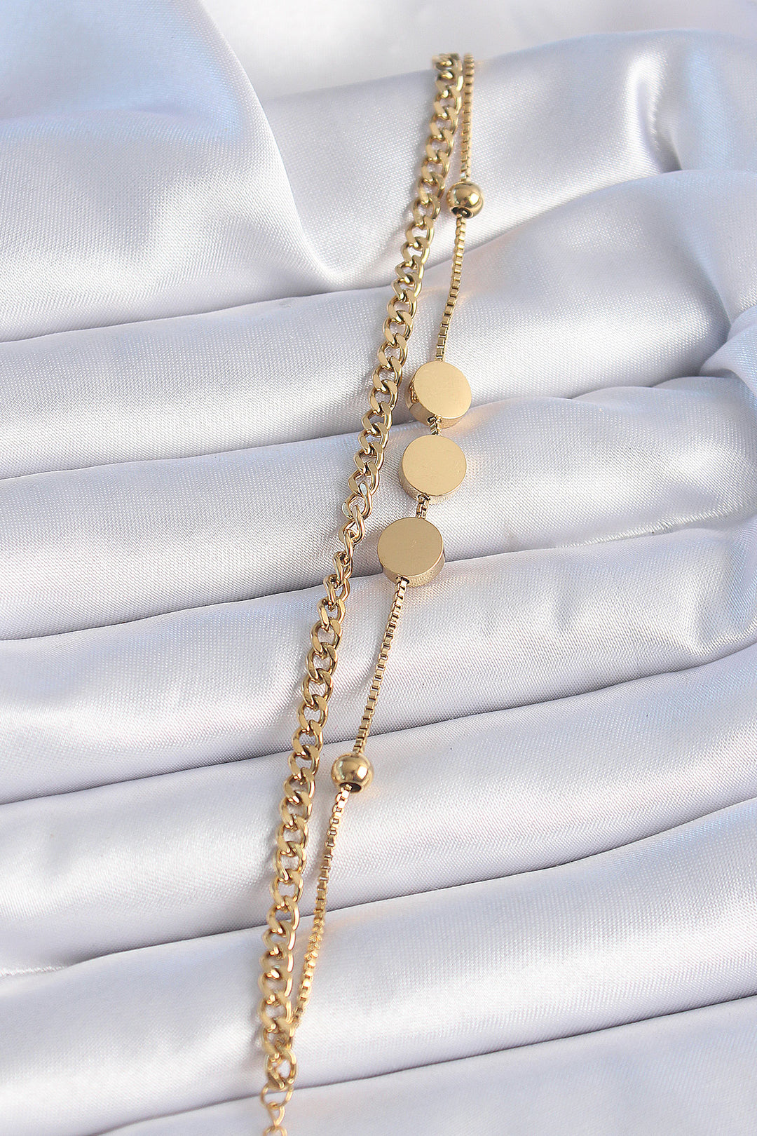 EBJ 316L Steel Gold Color 2-Piece Chain Model Round Plate Figure Women's Bracelet - Yuzhnoukrainsk