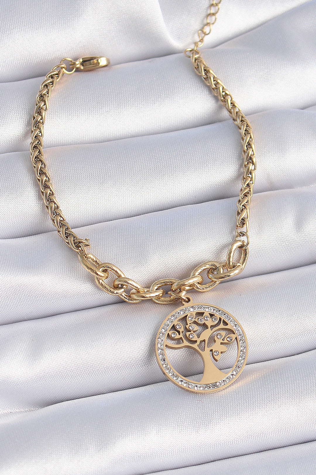 EBJ 316L Steel Gold Color Zircon Stone Tree of Life Figure Women's Bracelet - Dothan