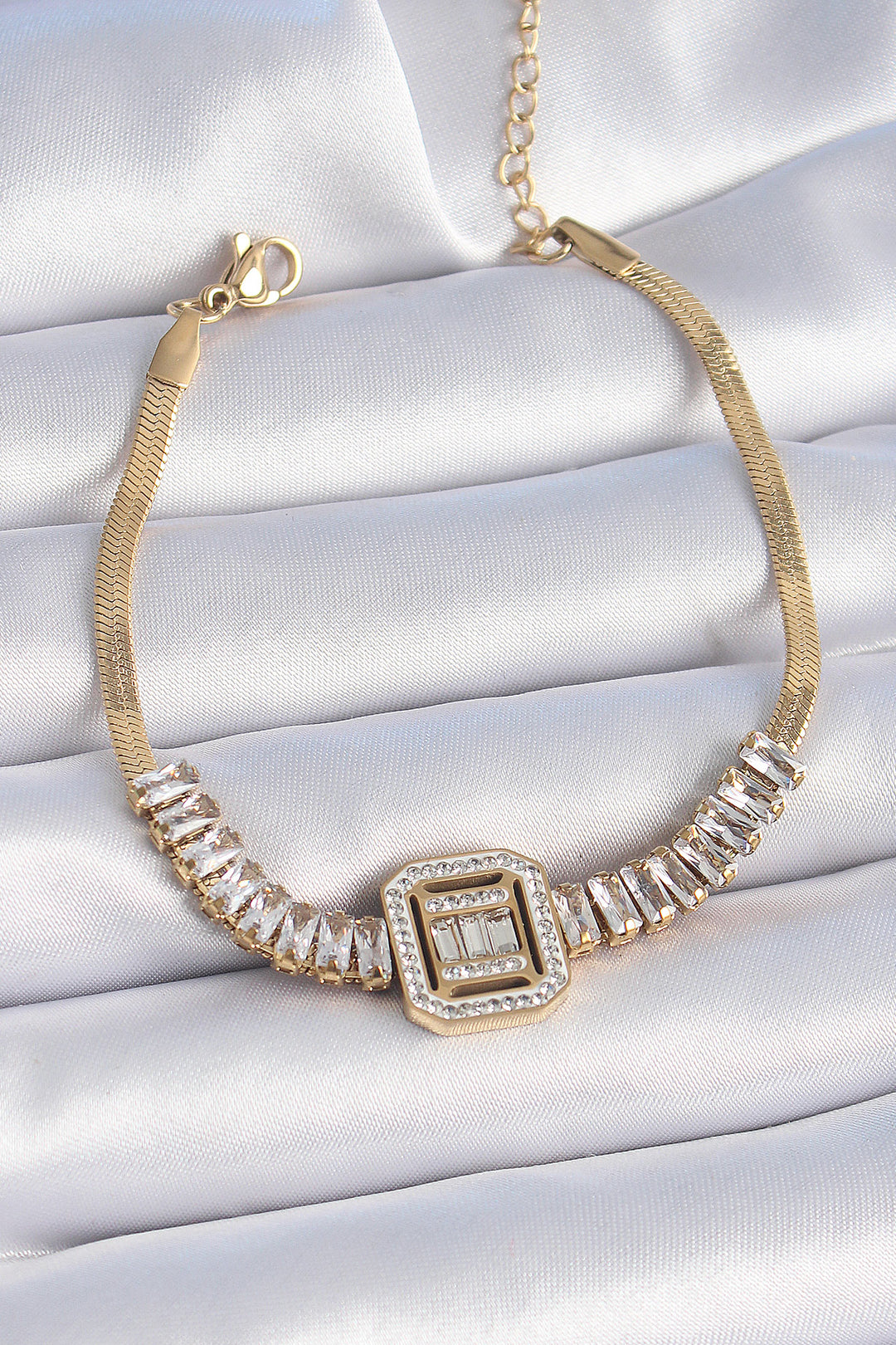 EBJ 316L Steel Gold Color Italian Chain Square Zircon Stone Model Women's Bracelet - Wesel