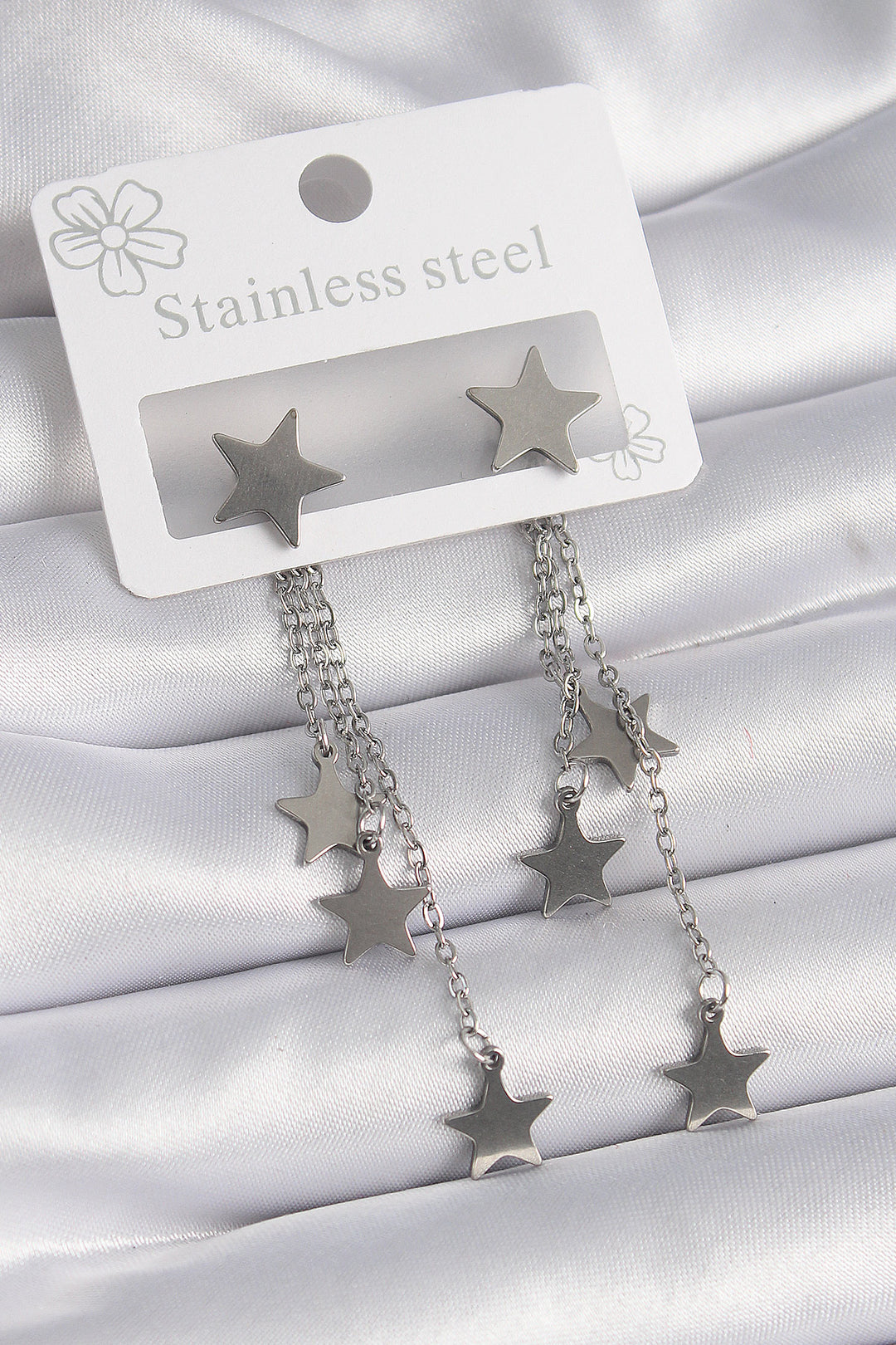 EBJ 316L Stainless Steel Silver Color Star Design Dangle Earrings for Women - Winston-Salem