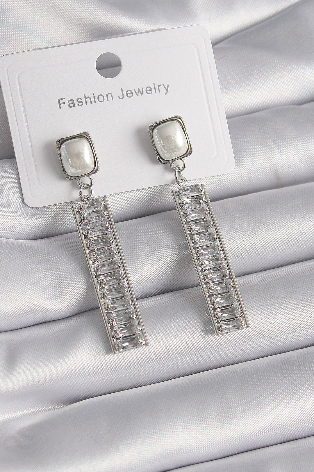 EBJ Rice Silver Color Square Pearl Earrings with Zircon Stone Waterway Model Women's Earrings - Vineland