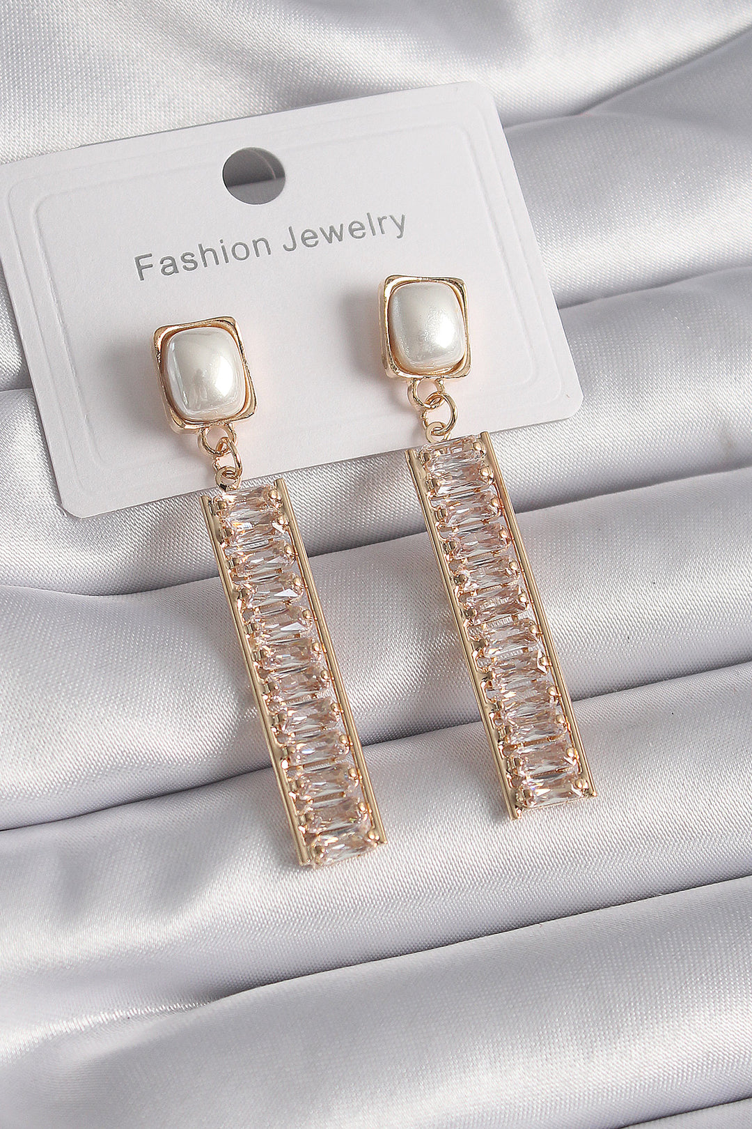 EBJ Rice Gold Color Square Pearl Zircon Stone Waterway Model Women's Earring - Ciudad Lázaro Cárdenas