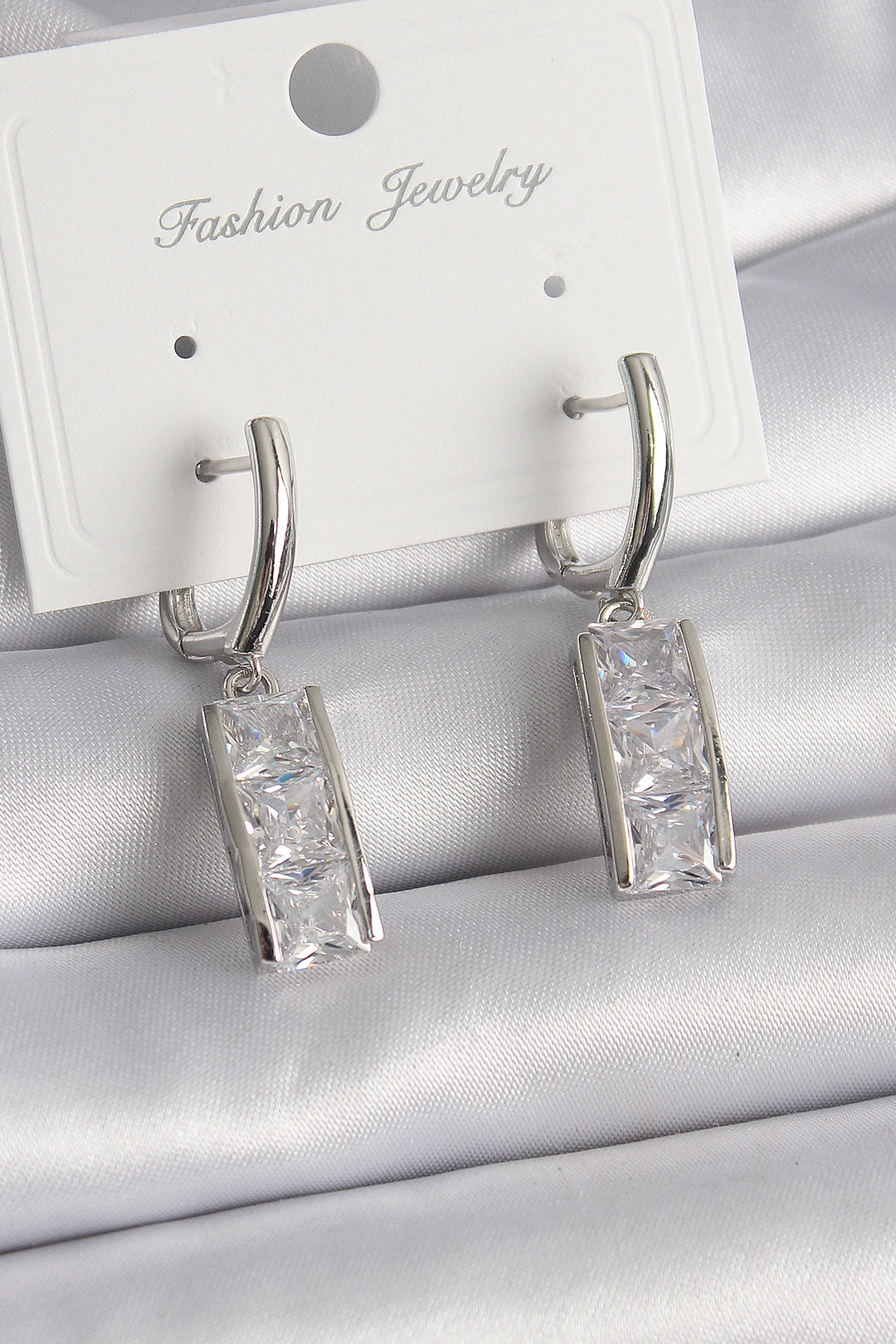 EBJ Rice Silver Color Waterway Ring Model Women's Earring with Zircon Stone - West Seneca