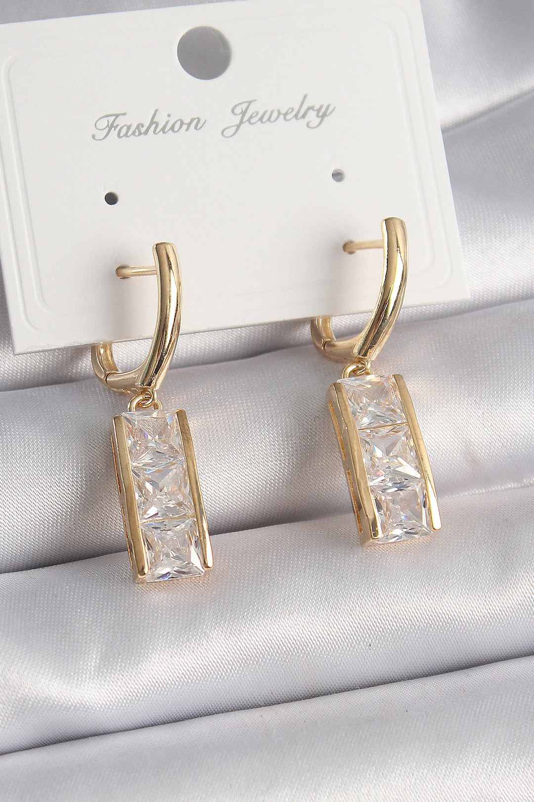 EBJ Gold Color Rice Waterway Ring Model Women's Earring with Zircon Stone - Westminster