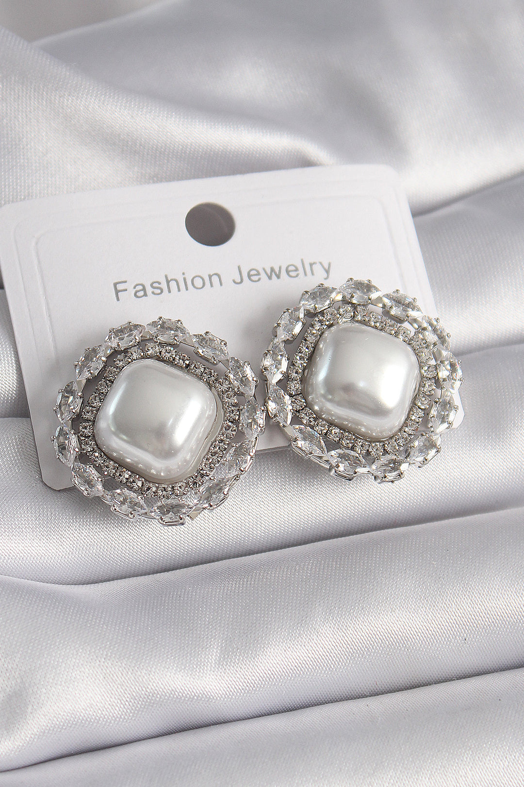 EBJ Rice Silver Color Square Pearl Zircon Stone Women's Earring - Decatur
