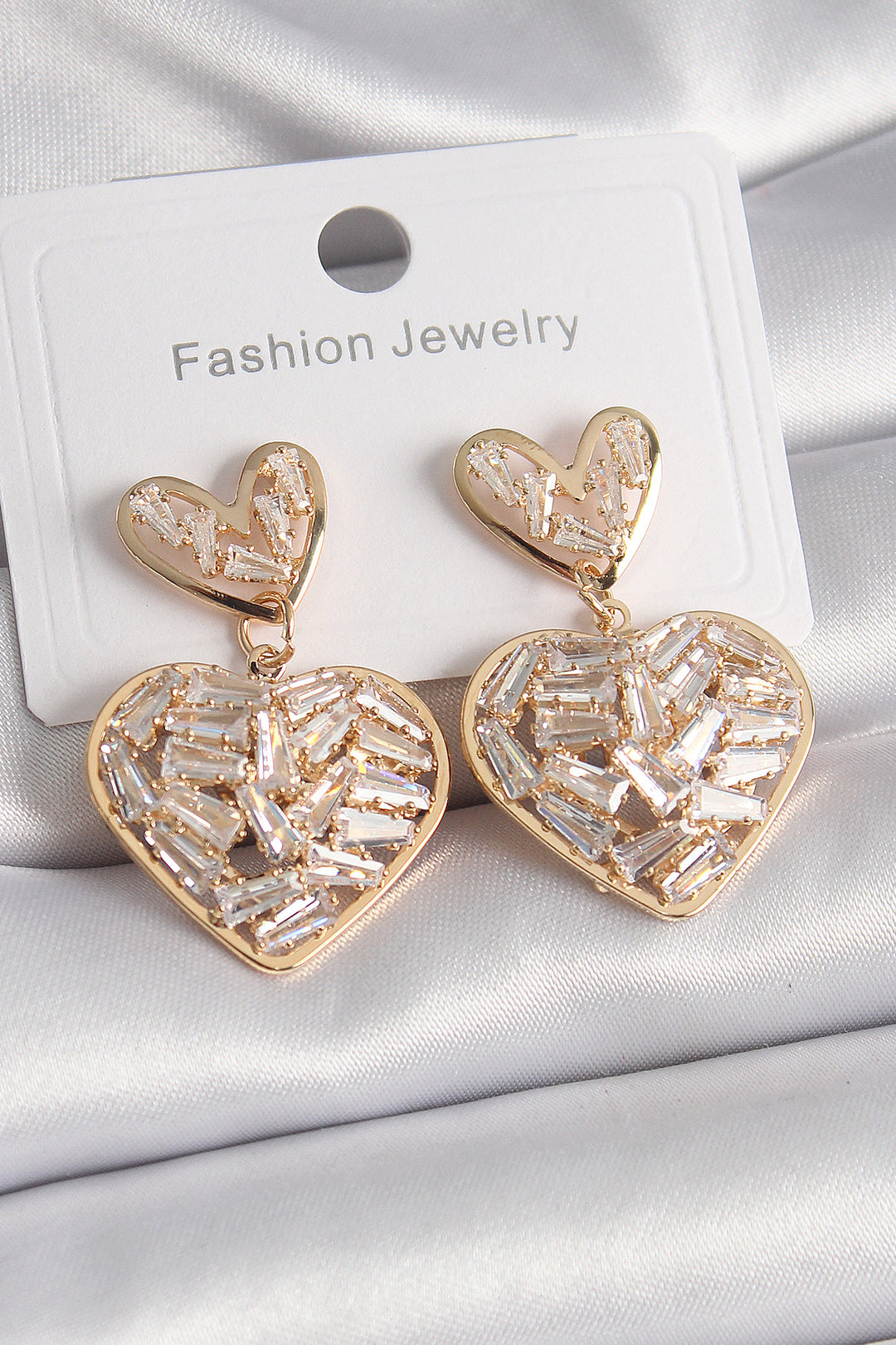 EBJ Gold Color Zircon Stone Heart Model Women's Earrings with Rice - Massy
