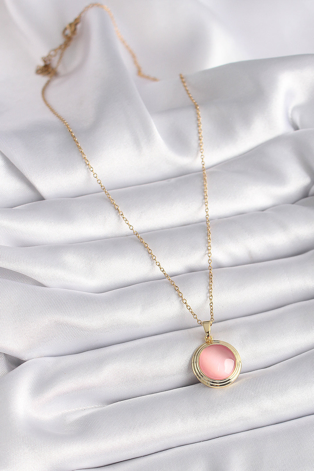 EBJ 316L Steel Gold Color Pink Mother of Pearl Round Model Women's Necklace - Wattrelos